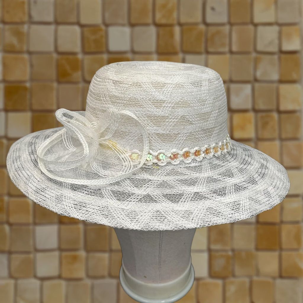 Vintage VINTAGE Elite Champagne Hat Adjustable Silver Satin 