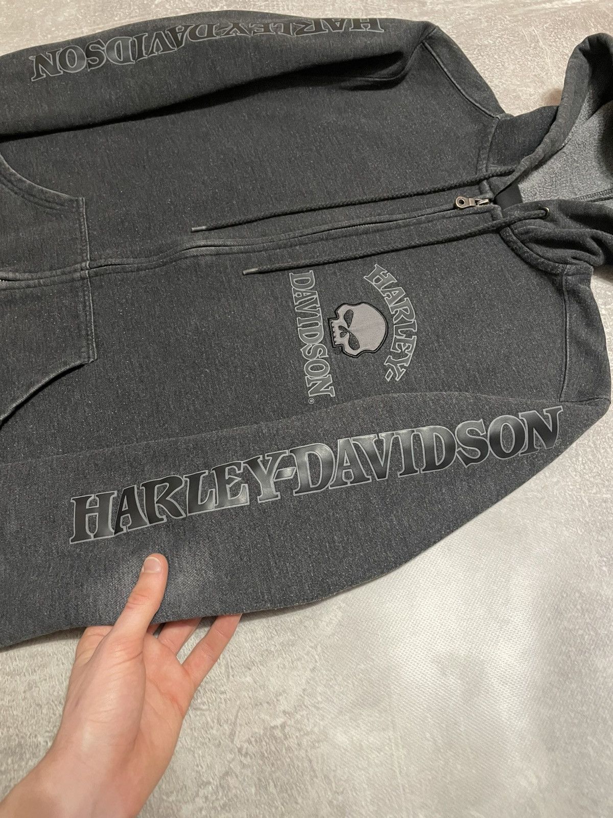 Harley Davidson × Vintage Vintage Harley Davidson Distressed Skull Zip-Up Hoodie Size US S / EU 44-46 / 1 - 8 Thumbnail