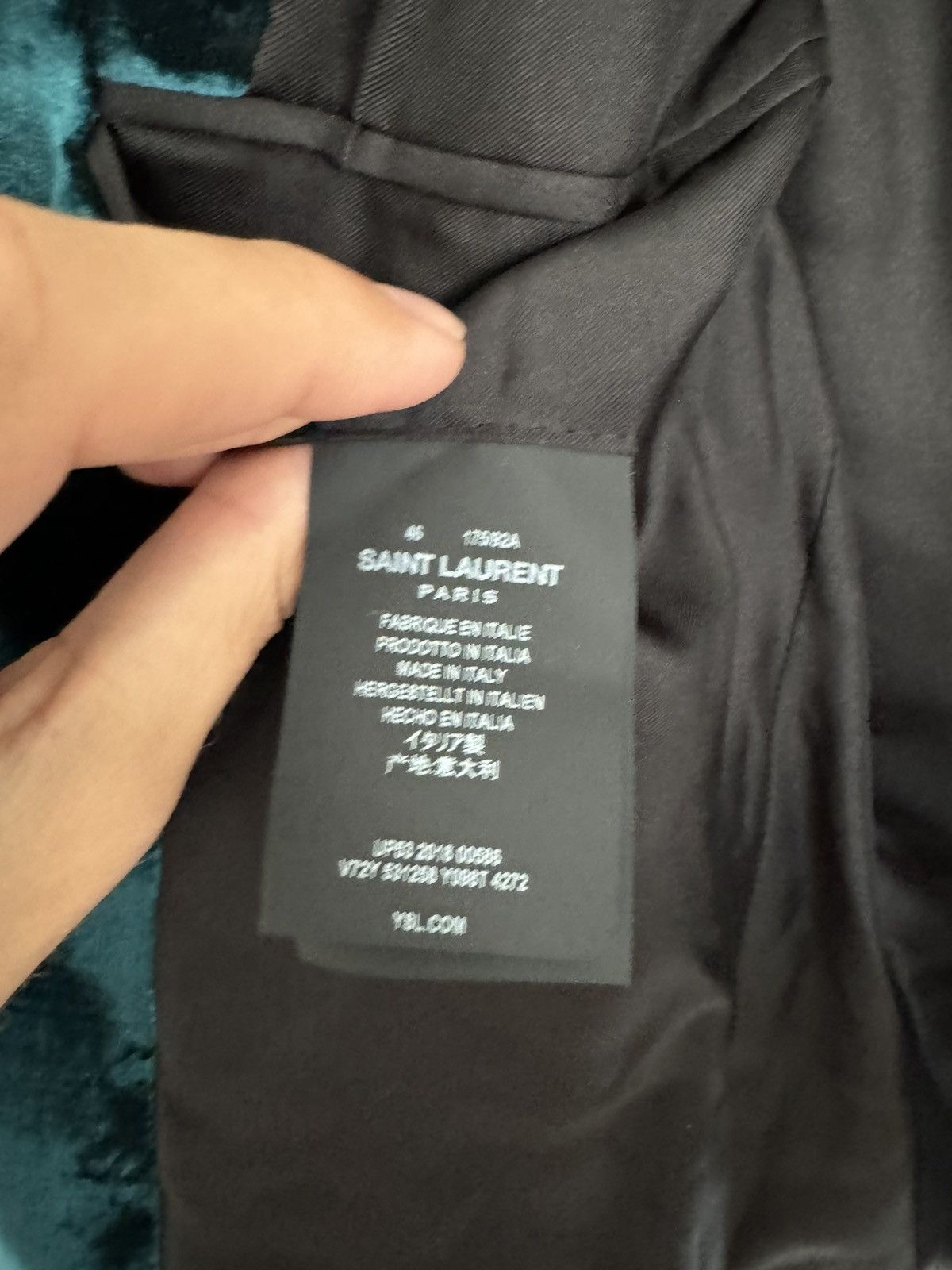 Saint Laurent Paris Teal Velour Blazer Size 46R - 7 Thumbnail
