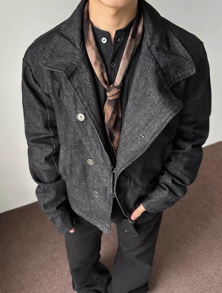 Vintage Asymmetrical Denim Button-Up Jacket (WITH INSULATED PADDING) Size US S / EU 44-46 / 1 - 3 Thumbnail