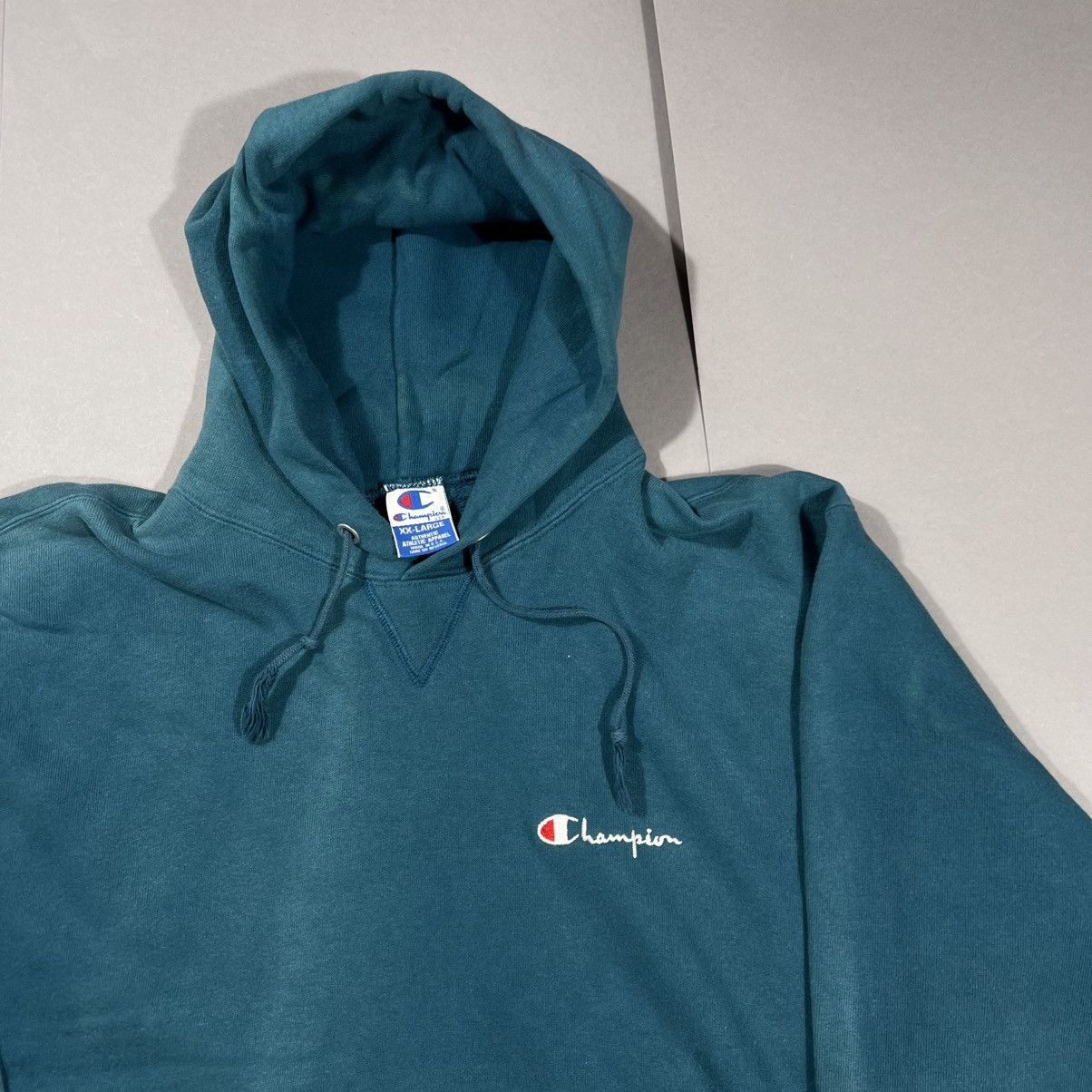 Champion × Vintage Vintage 90s Champion Sun Faded Turquoise Hoodie Size US L / EU 52-54 / 3 - 3 Thumbnail