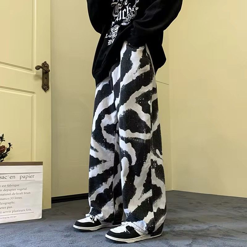 Designer × Vintage Baggy Straight Zebra Style Jeans Pants Tie Dye Size US 32 / EU 48 - 2 Thumbnail