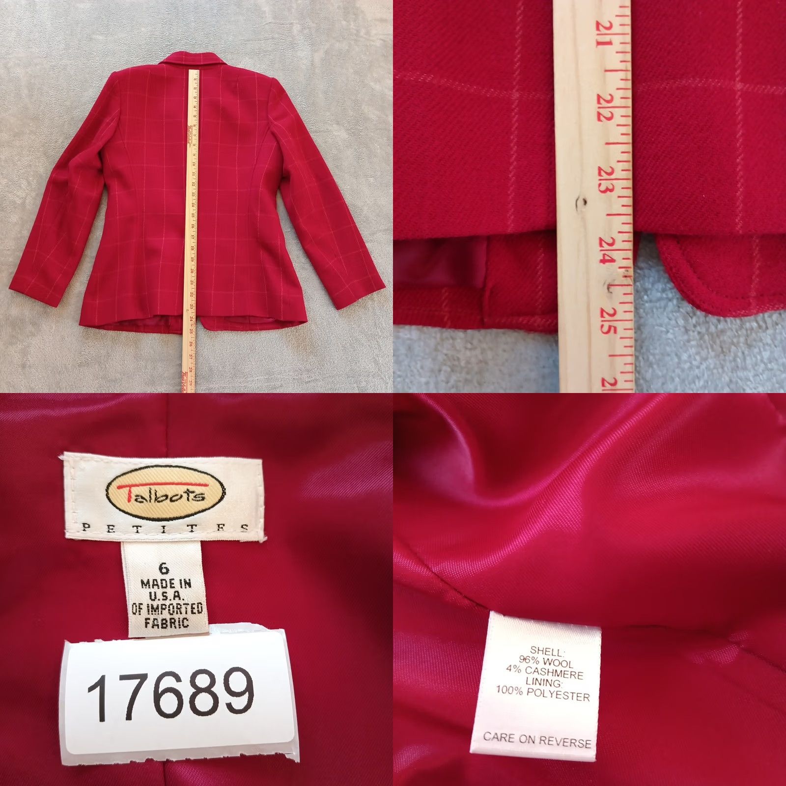 Talbots Talbots Petite Blazer Womens Size 6P Red Plaid Wool Blend Three-Button Notch Lapel Jacket Size M / US 6-8 / IT 42-44 - 8 Thumbnail