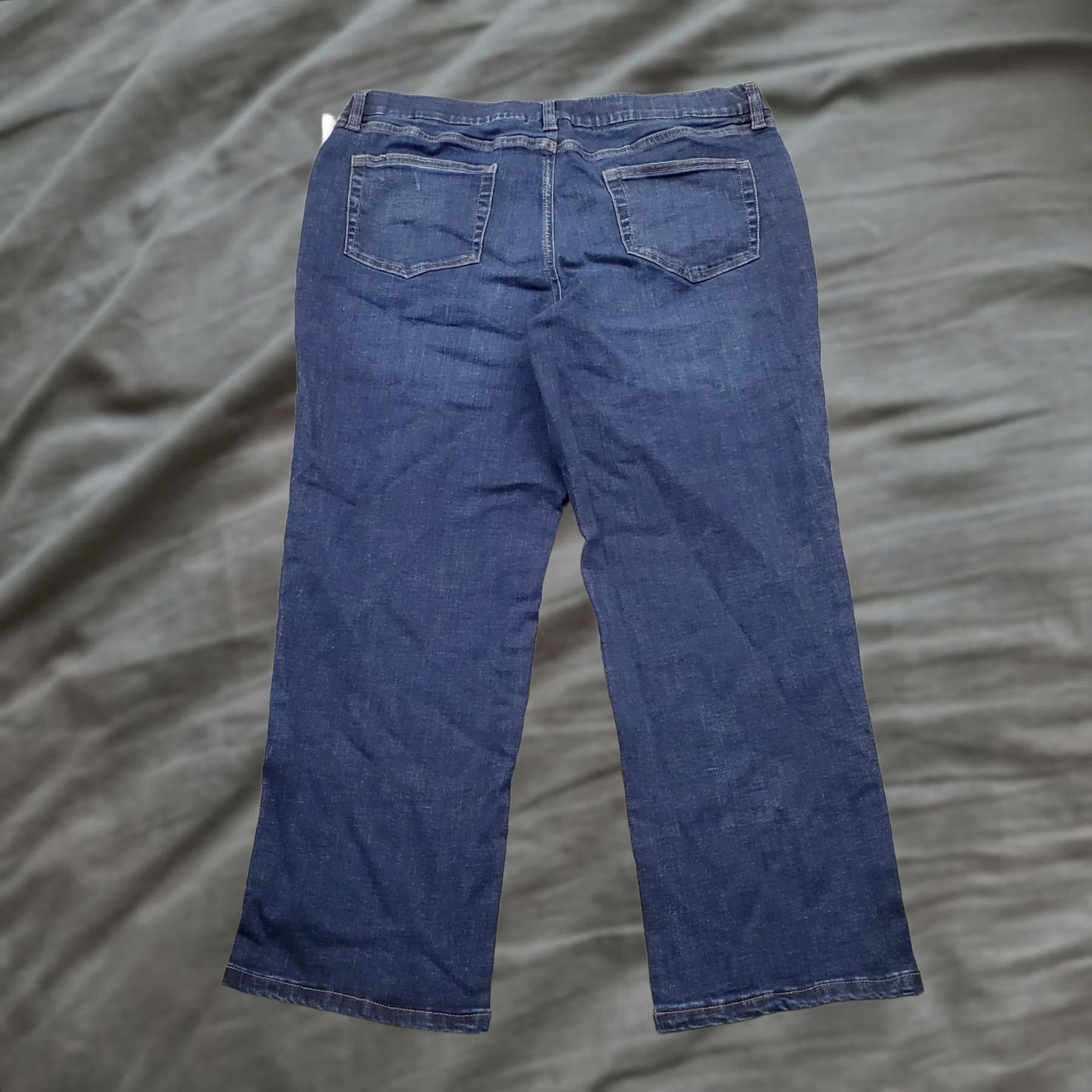 Denime D&Co. Jeans Womens Petite 16P Blue Denim Dark Wash Whiskered Comfort Straight Leg Jeans Size 38" / US 16 / IT 52 - 1 Thumbnail