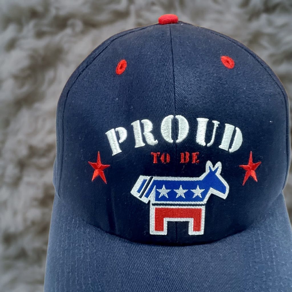Vintage Proud To Be Democratic Donkey Embroider Adult Adjustable Hat Cap Blue Made In USA Size ONE SIZE - 1 Thumbnail