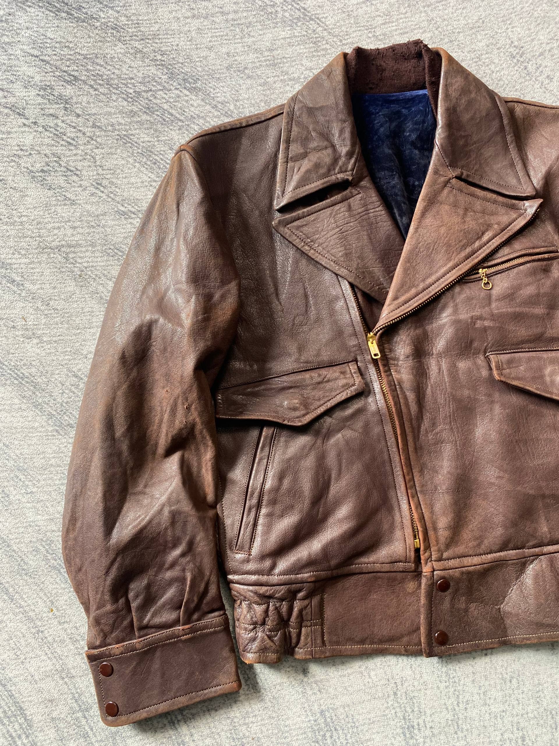 Leather Vtg 50s Horsehide Japanese Civilian Post War Leather Jacket Size US S / EU 44-46 / 1 - 4 Thumbnail