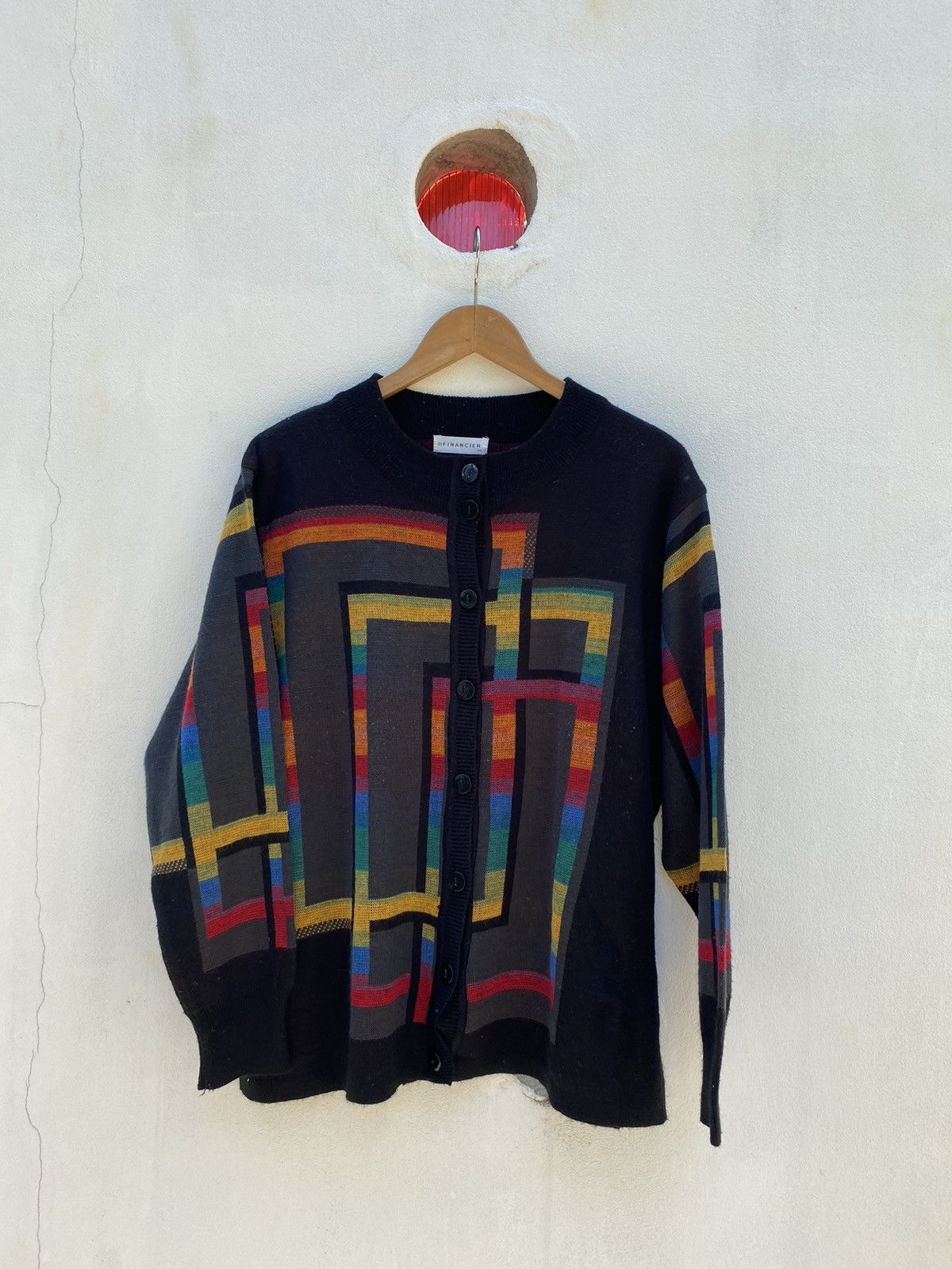 Designer × Vintage FINANCIER Black Knitted Cardigan Size L / US 10 / IT 46 - 22 Thumbnail