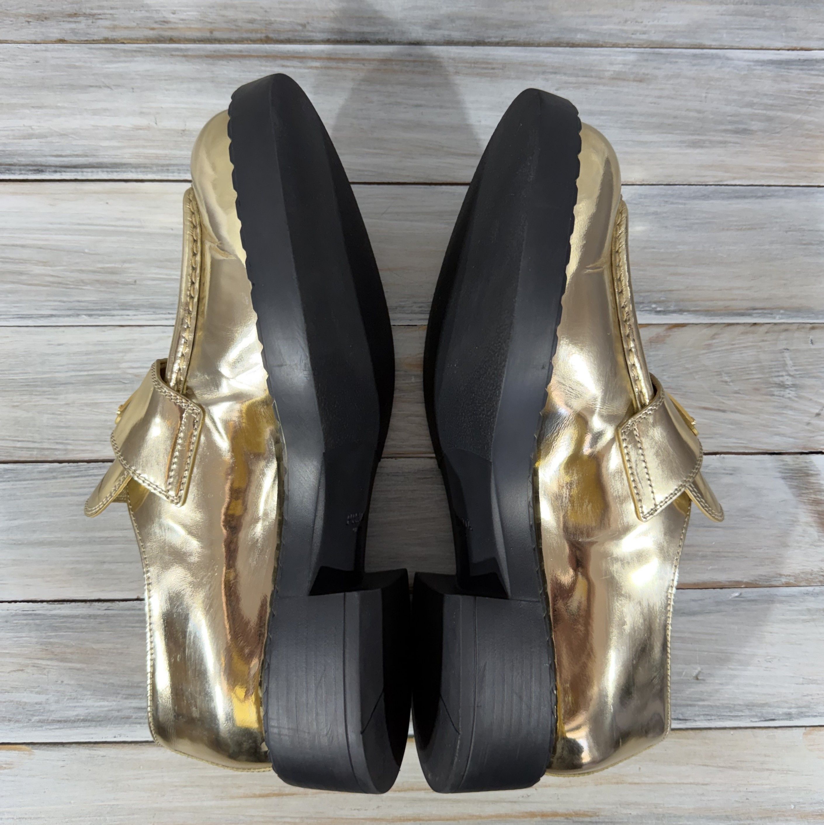 Prada PRADA Milano Metallic Gold Leather Loafers Triangular Logo Size US 10.5 / IT 40.5 - 21 Thumbnail