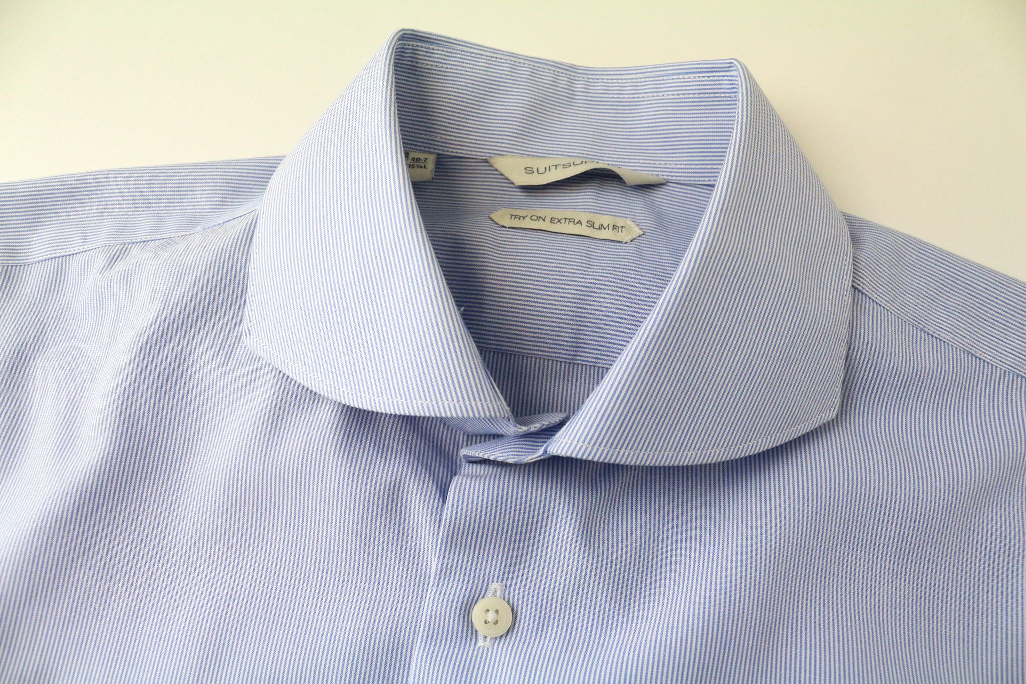 Suitsupply 40-7/15 3/4L Extra Slim Blue Cotton Striped Shirt 78459 Size 40R - 3 Thumbnail