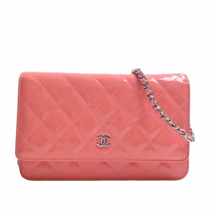Chanel CHANEL Patent Matelasse Coco Mark Chain Shoulder Long Wallet A33814  Pink Ladies