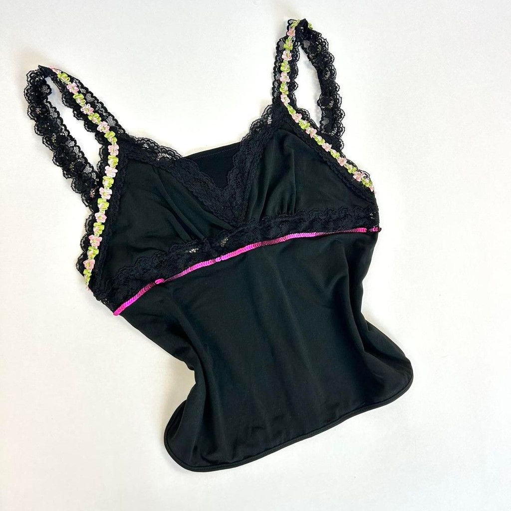 Dolce & Gabbana y2k D&G black cami tank with rosette trim straps Size S / US 4 / IT 40 - 3 Thumbnail