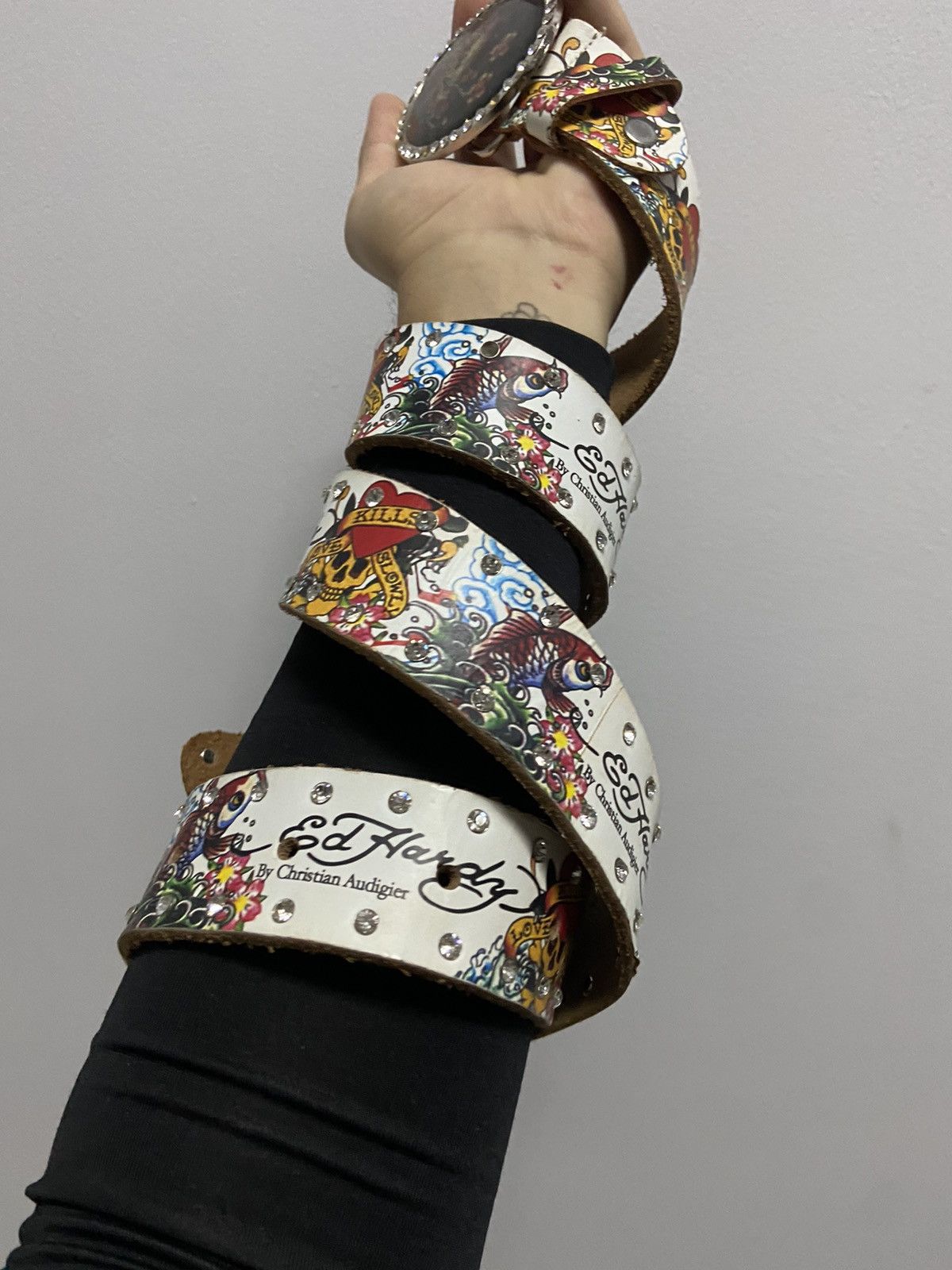 Ed Hardy × Vintage Ed Hardy Vintage All Print Belt Skull buckle Tattoo Y2K Size ONE SIZE - 3 Thumbnail