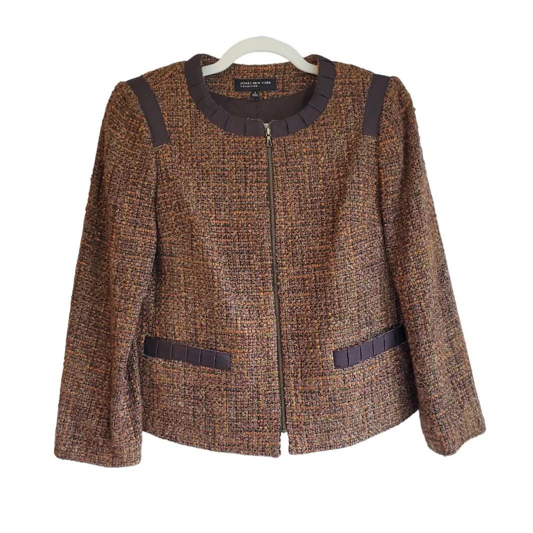 Jones New York JONES NEW YORK Women's Brown Ribbon Tweed Blazer Sz 8P Size M / US 6-8 / IT 42-44 - 1 Thumbnail