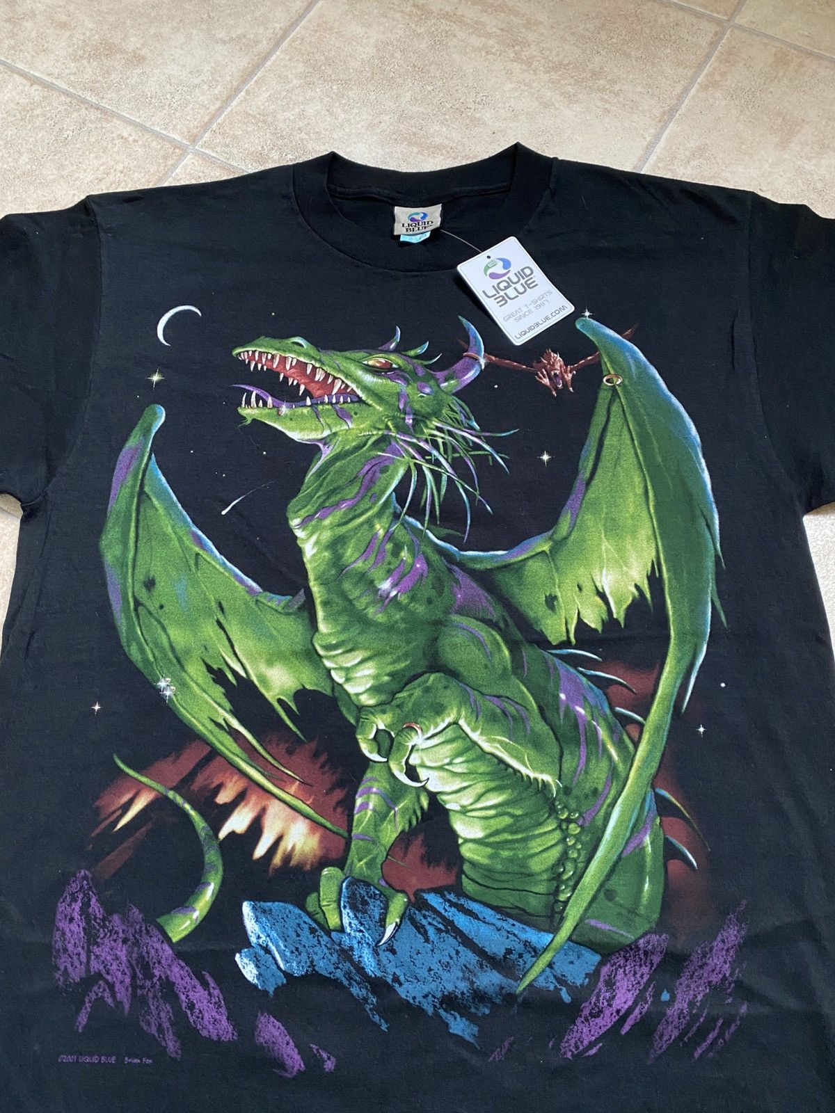 Japanese Brand × Liquid Blue × Vintage Liquid Blue Rare 90s tee Green Dragon 2side Print Size US L / EU 52-54 / 3 - 4 Thumbnail