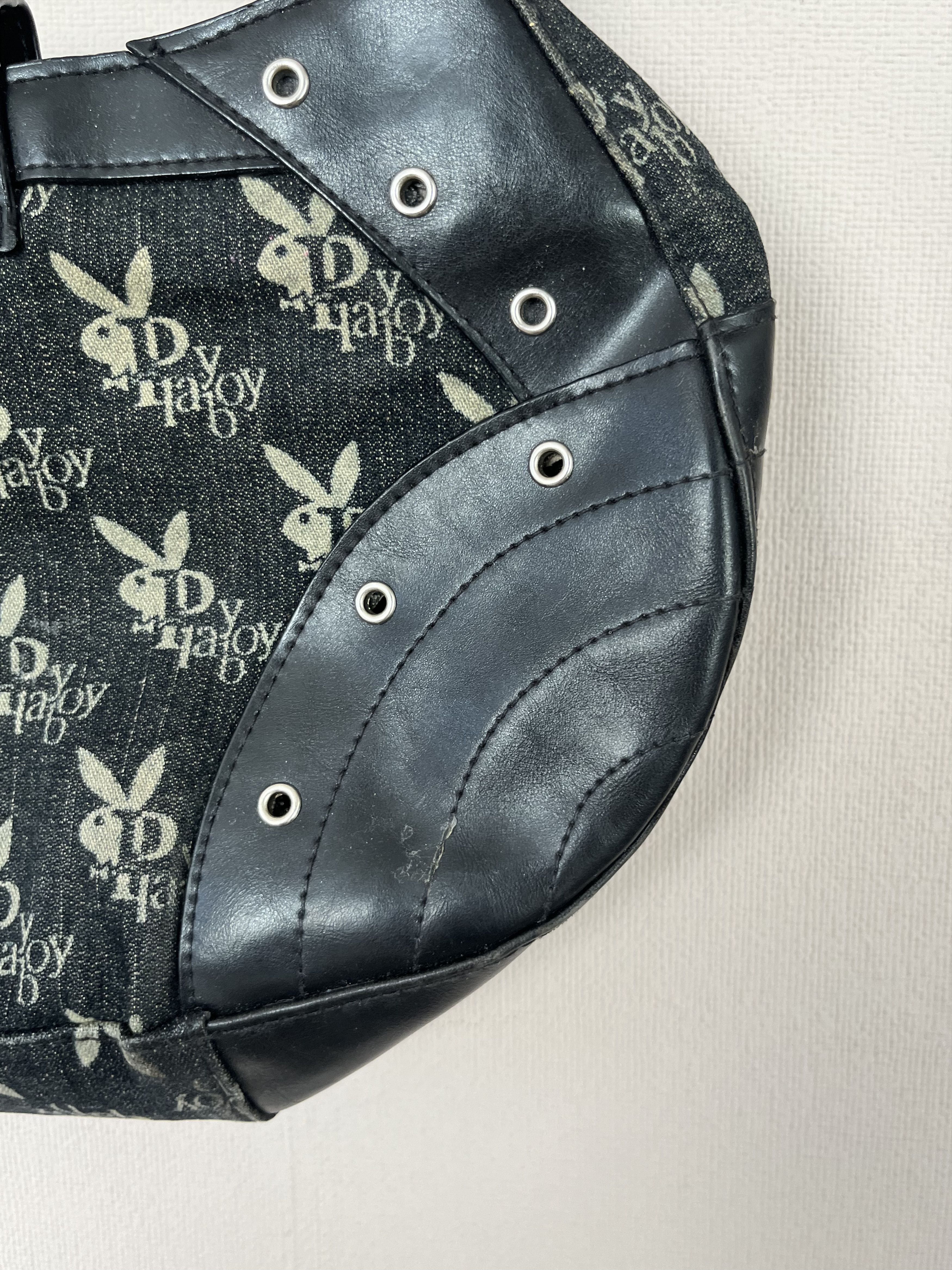 Playboy Playboy Y2K Monogram Shoulder Bag Black Studded Baguette Size ONE SIZE - 6 Thumbnail