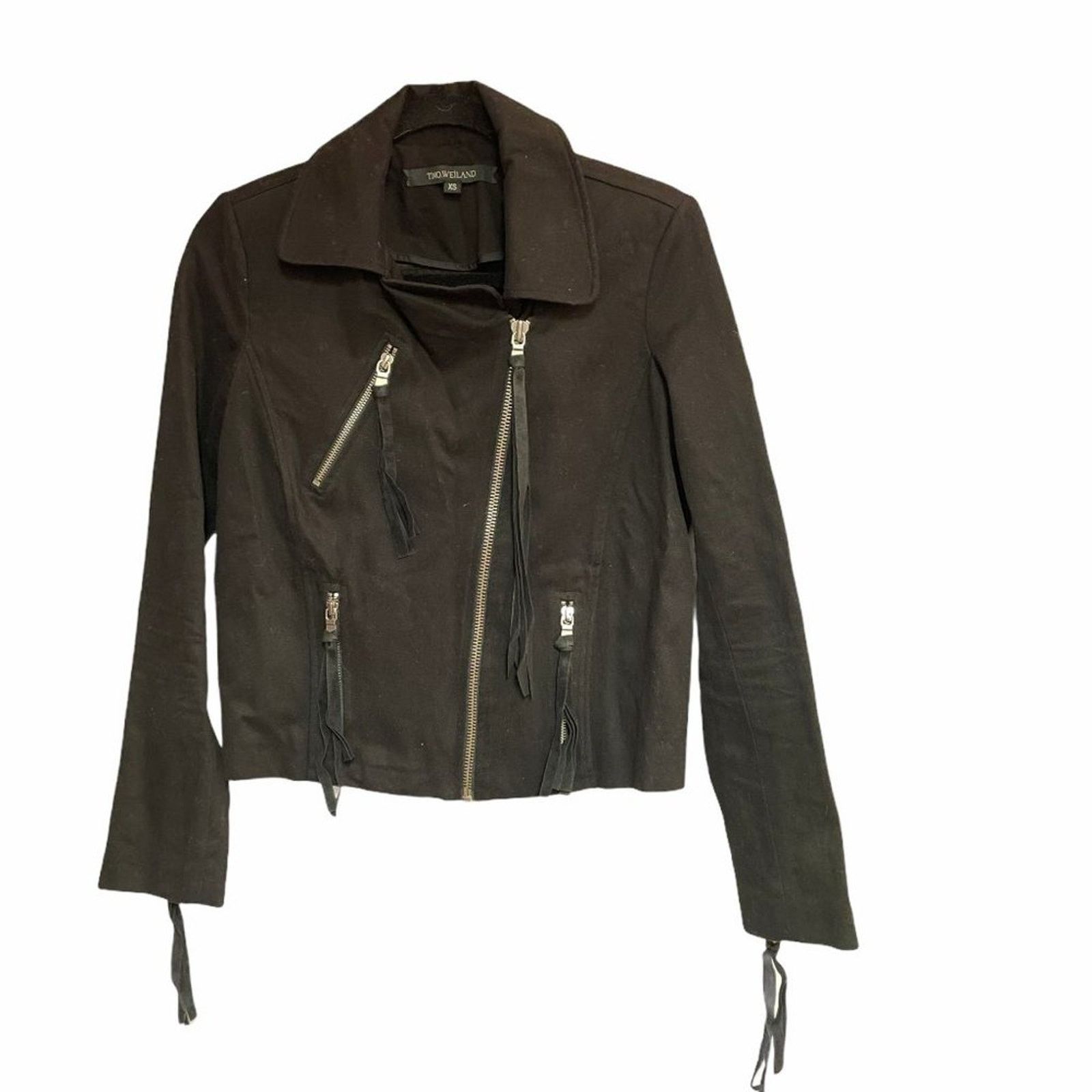 Timo Weiland Timo Weiland Black Fringe Moto Jacket Size XS / US 0-2 / IT 36-38 - 1 Thumbnail