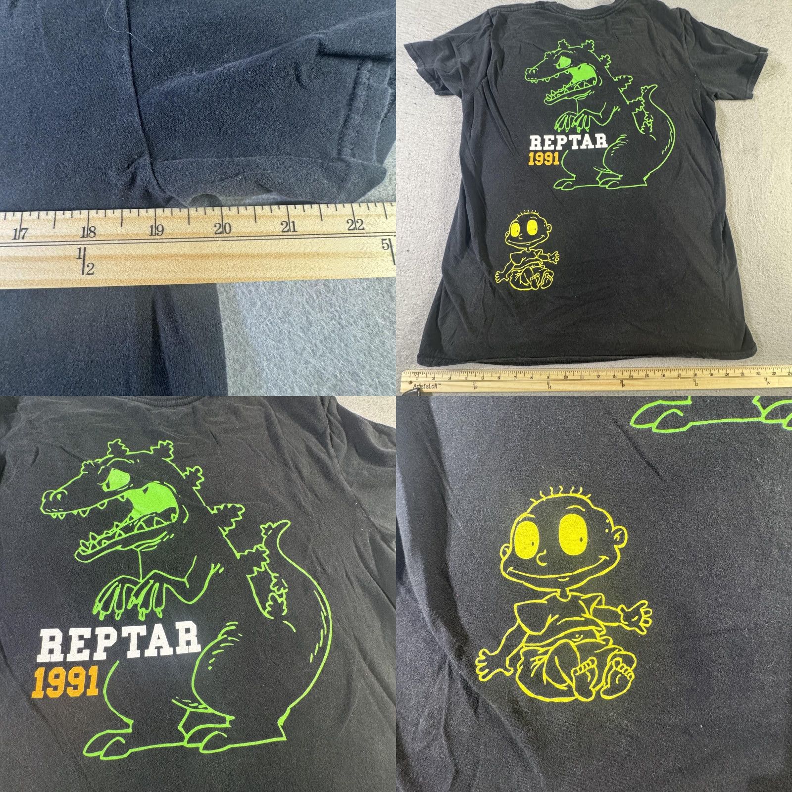 Nickelodeon VINTAGE Rugrats Shirt Mens Large Black Chuckie Reptar 1991 Cartoon Graphic Tee 90s Size US L / EU 52-54 / 3 - 8 Thumbnail