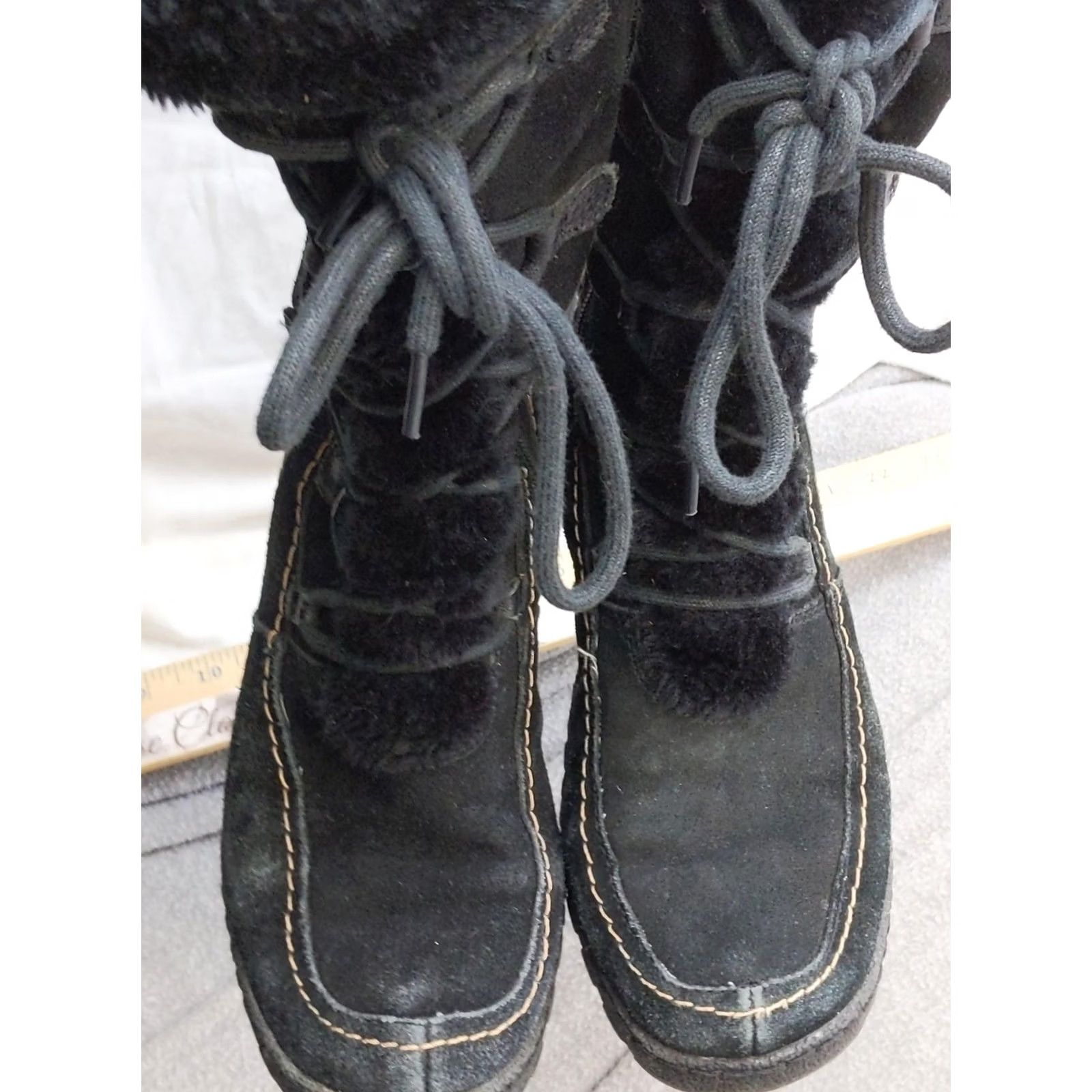 Vintage Baretraps Baylee Snow Boots Womens Size 7.5 38 Black Suede Mid Calf Faux Fur Zip Size US 8 / IT 38 - 6 Thumbnail