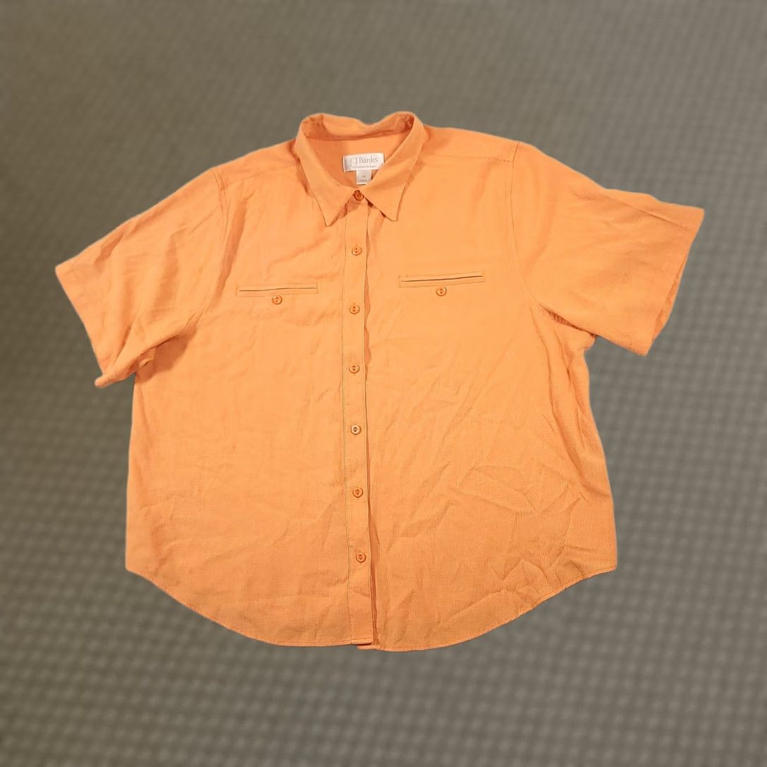 Vintage C.J. Banks Shirt Womens 1X Orange Short Sleeve Button Front Rayon Blend Pockets Size XL / US 12-14 / IT 48-50 - 1 Thumbnail