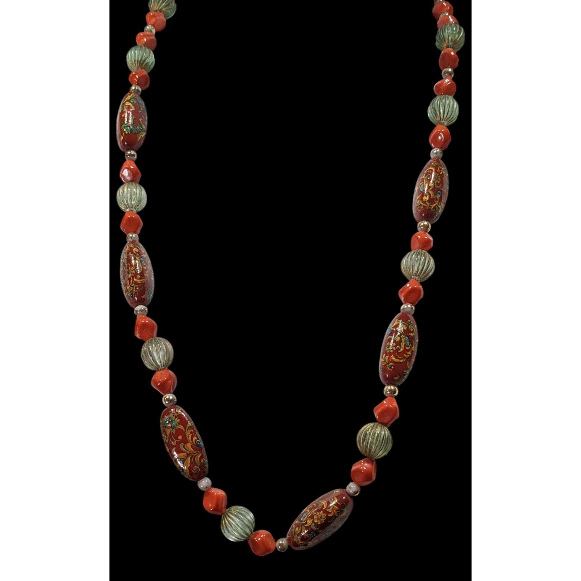Other Vintage Hand Painted Bohemian Brown Green And Orange Beaded Size ONE SIZE - 2 Thumbnail
