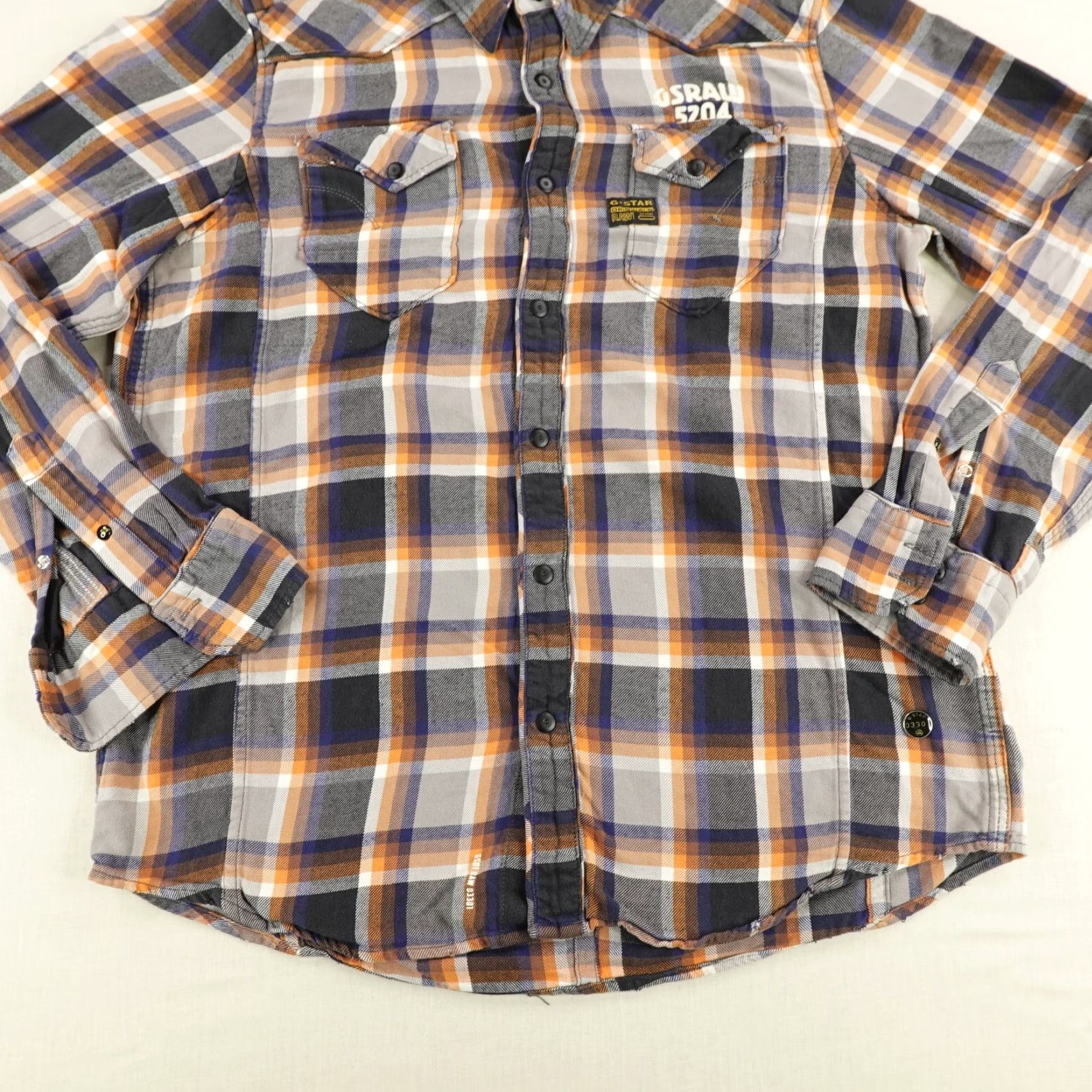 G-Star G-STAR Raw Shirt Mens XL Gray Orange Plaid Flannel Button-Up Collared Pocketed 100% Cotton Casual Outdoor Mens XL Orange Plaid Shirt Size US XL / EU 56 / 4 - 4 Thumbnail