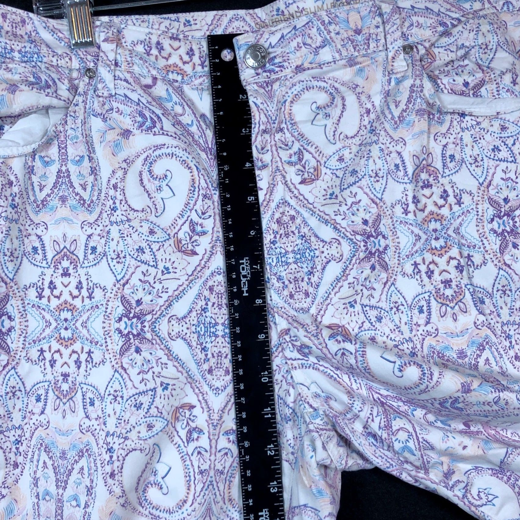 Vintage Chicos Womens Jeans White Purple Paisley Denim Girlfriend Slim Crop Stretch 2.5 14 Plus High Rise 5-Pocket Size 36" / US 14 / IT 50 - 7 Thumbnail