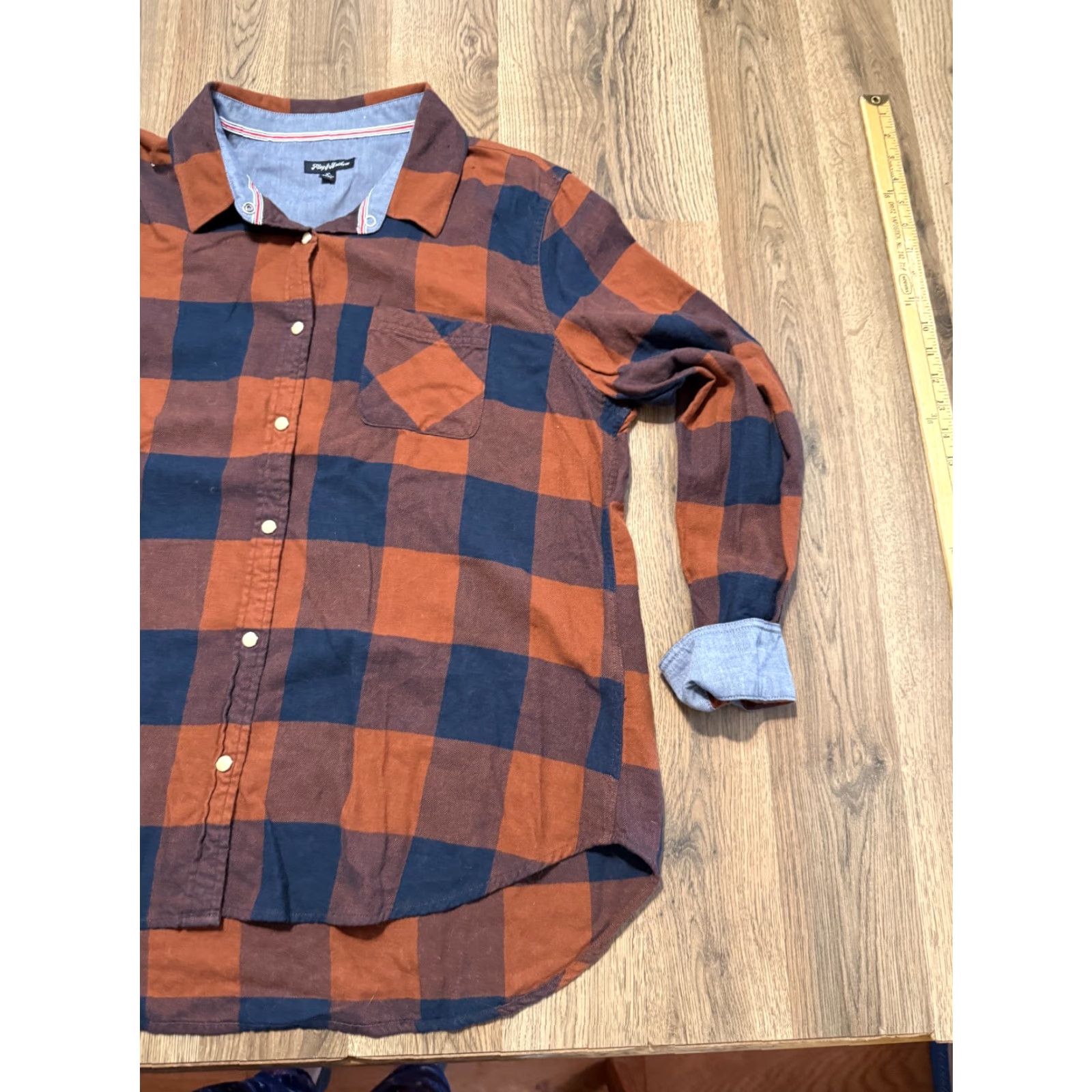 Flag & Anthem Flag & Anthem Shirt XL Men's Blue Orange Plaid Long Sleeve Button-Up Size XL / US 12-14 / IT 48-50 - 4 Thumbnail