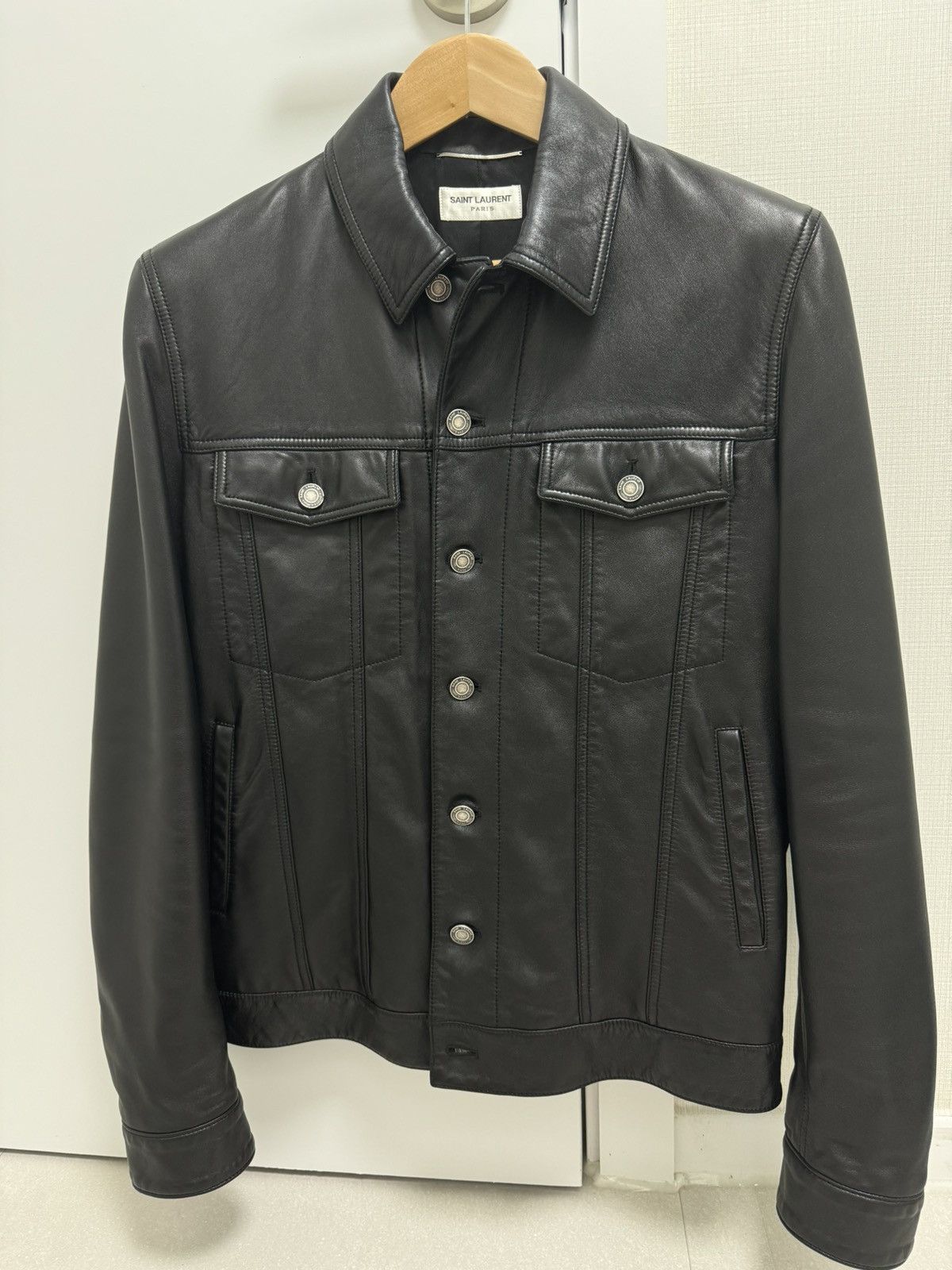 【送料&関税込】Saint Laurent Jacket Saint Laurent Embroidered Logo Zipped Bomber Jacket | Black