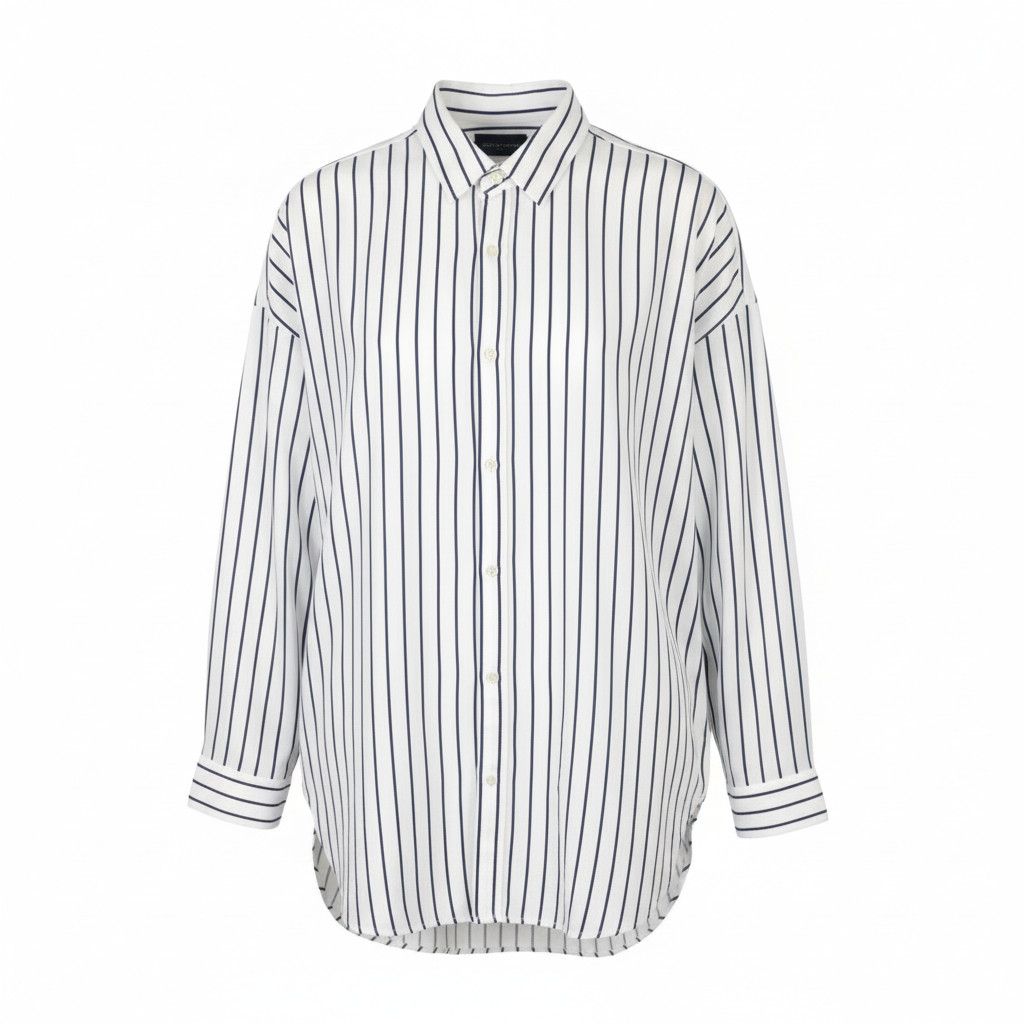 Scotch & Soda M White Pinstriped Long Fit Button-Up Shirt 89102 Size US M / EU 48-50 / 2 - 1 Thumbnail