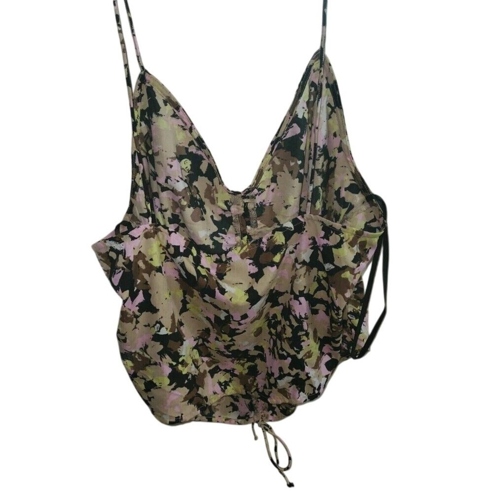 The Unbranded Brand Floral Camo Print Spaghetti Strap Cami Top Drawstring Size XL / US 12-14 / IT 48-50 - 2 Thumbnail