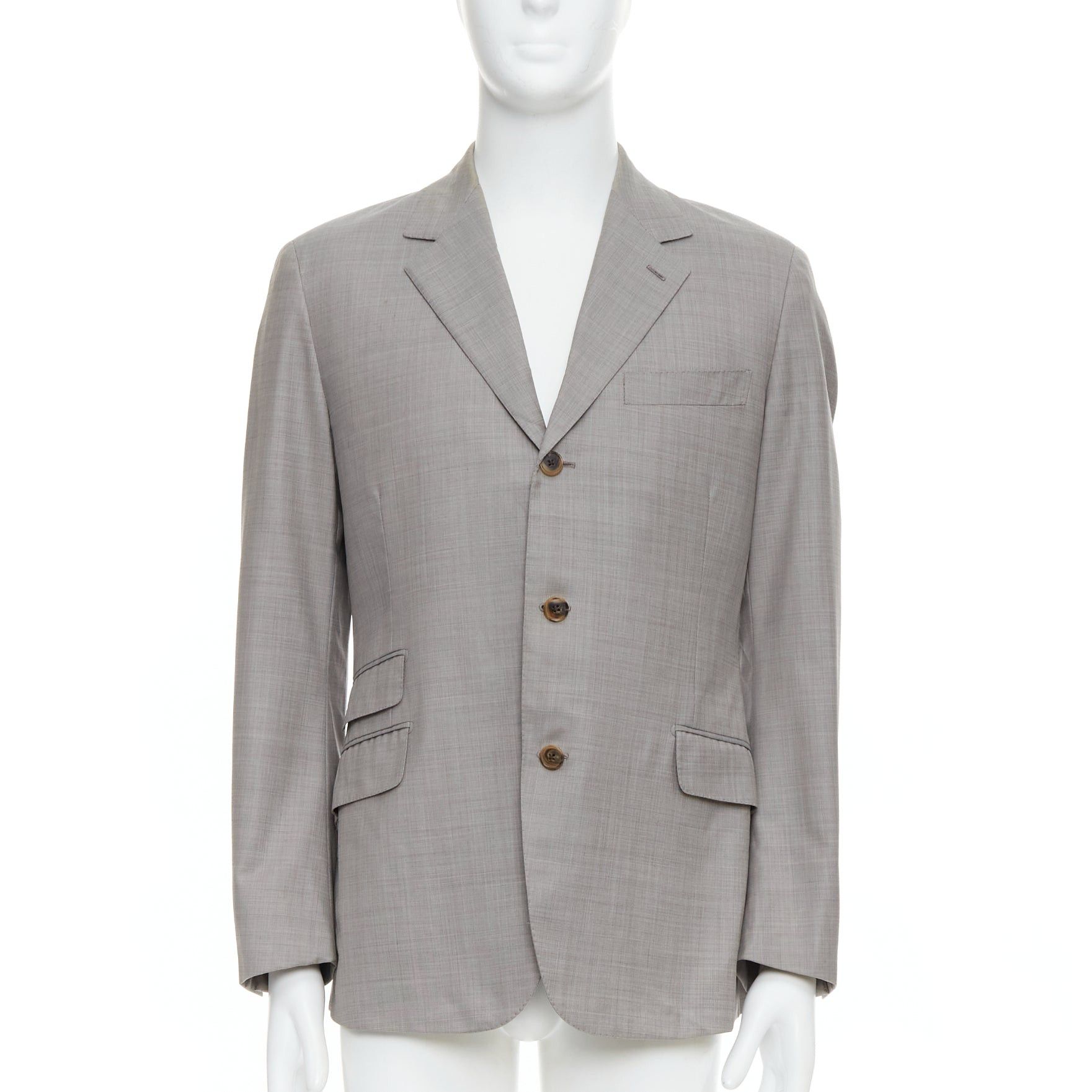Hermes HERMES beige 100% wool 3 pockets handstitched details blazer suit FR48 M Size 48R - 1 Thumbnail
