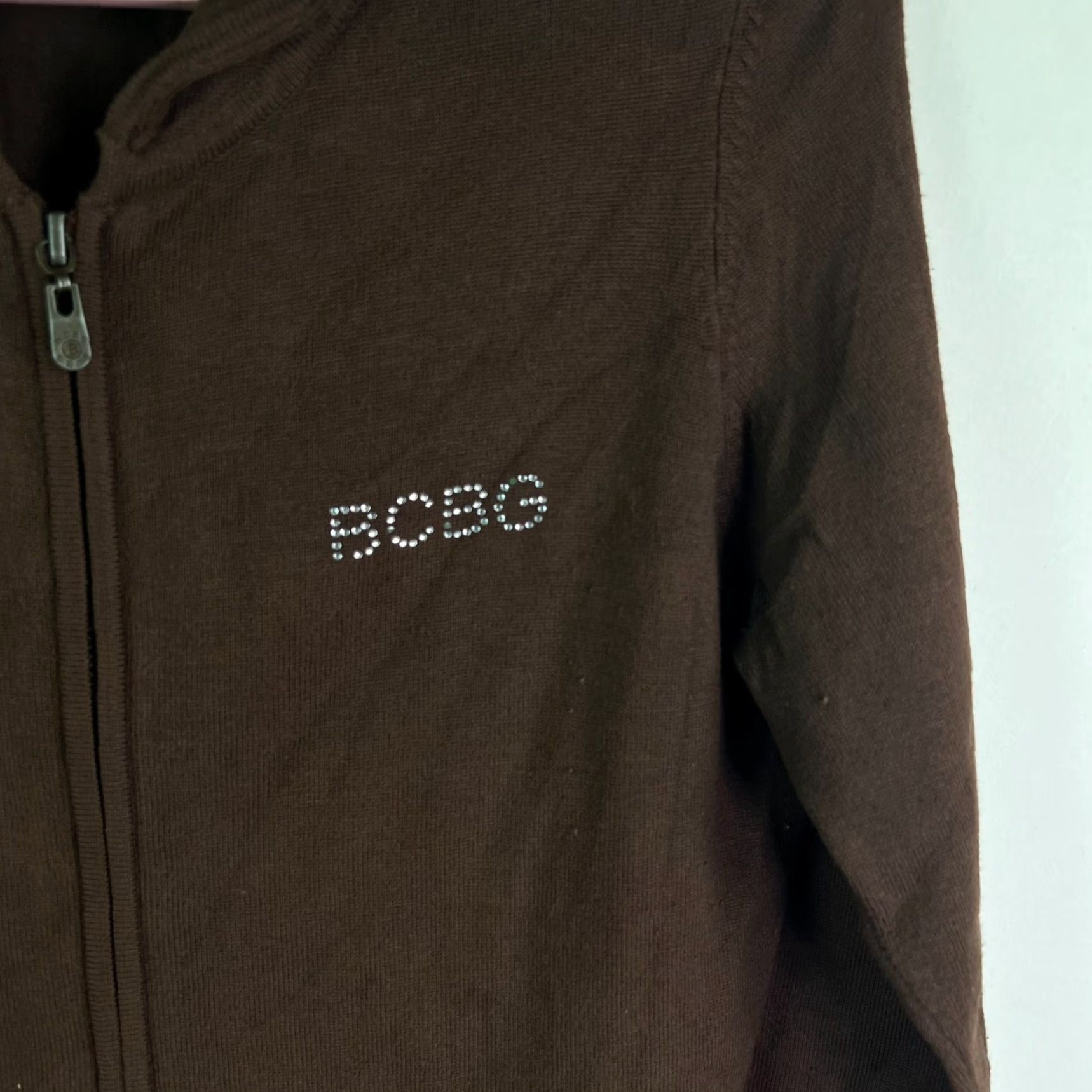 Bcbgmaxazria BCBGMAXAZRIA Rhinestone Hoodie Womens Size M Brown Full Zip Activewear 90s Size M / US 6-8 / IT 42-44 - 2 Thumbnail