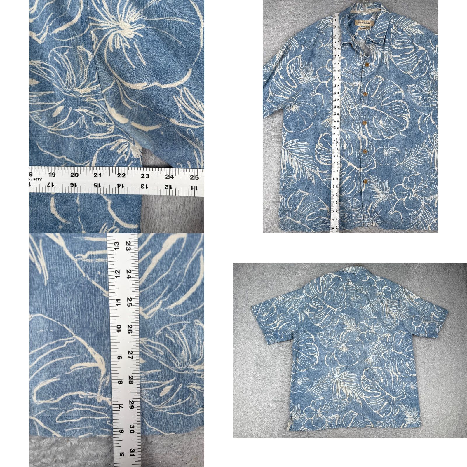 Tommy Bahama VINTAGE Tommy Bahama Shirt Men Large Blue Floral Silk Blend Hawaiian Wood Button Up - READ Size US L / EU 52-54 / 3 - 8 Thumbnail