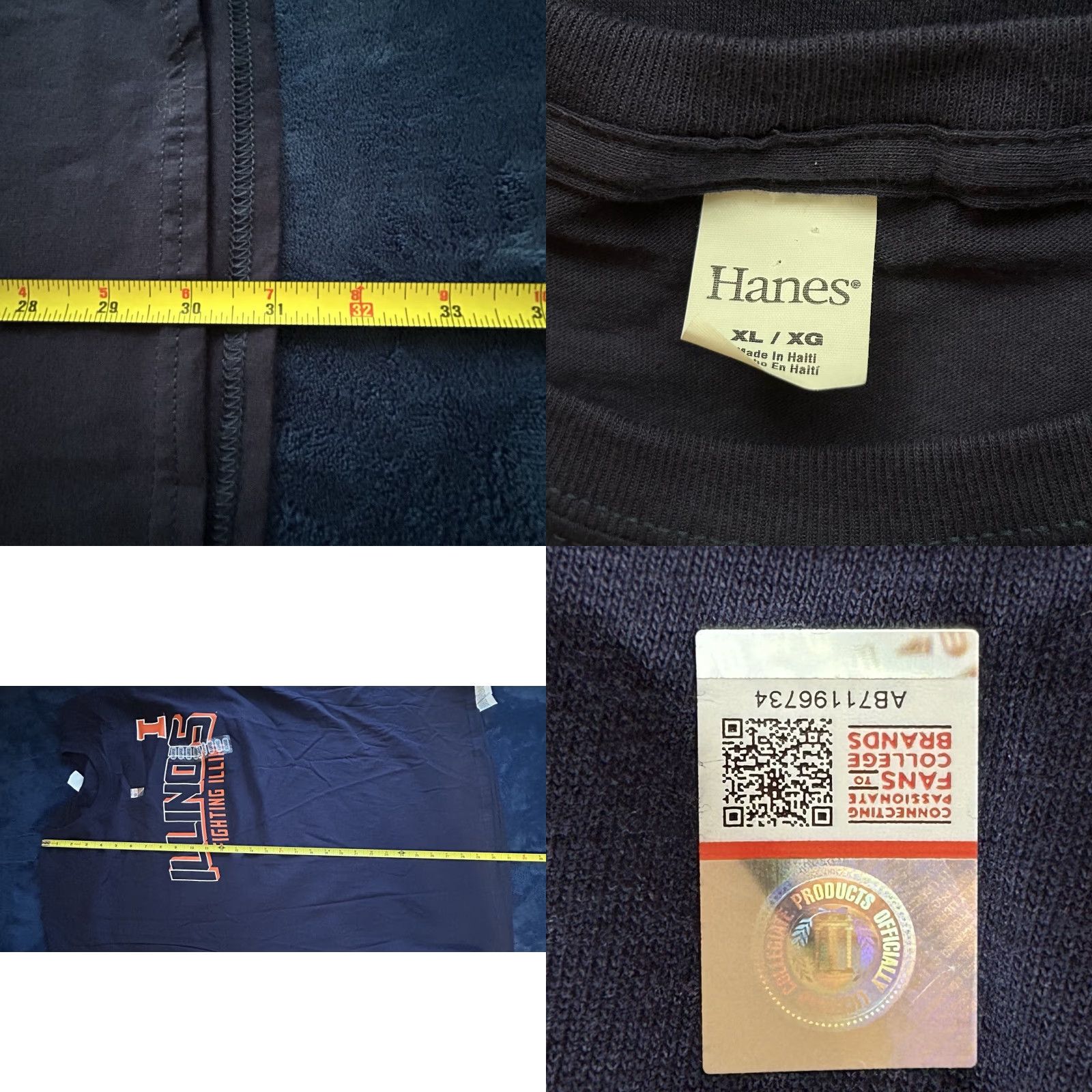 Hanes University Of Illinois Fighting Illini Shirt Men XL Navy Blue Short Sleeve Hanes Crew Neck T-Shirt Size US XL / EU 56 / 4 - 9 Thumbnail