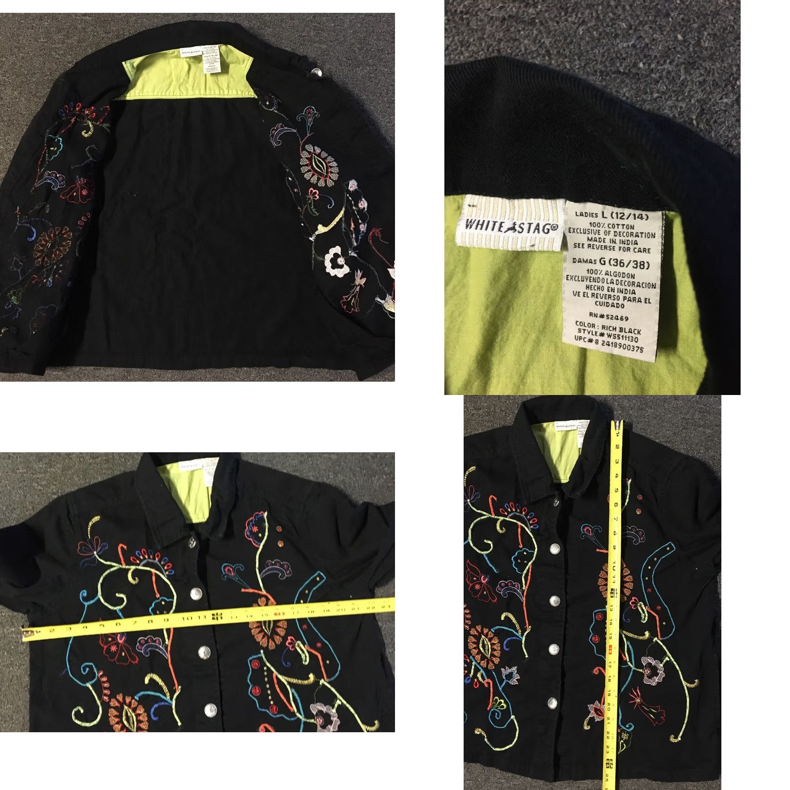 Vintage VINTAGE White Stag Shirt Womens L Black Vtg 90s Embroidered Flowers Art Nature Animals Grunge 80s USA Size L / US 10 / IT 46 - 8 Thumbnail