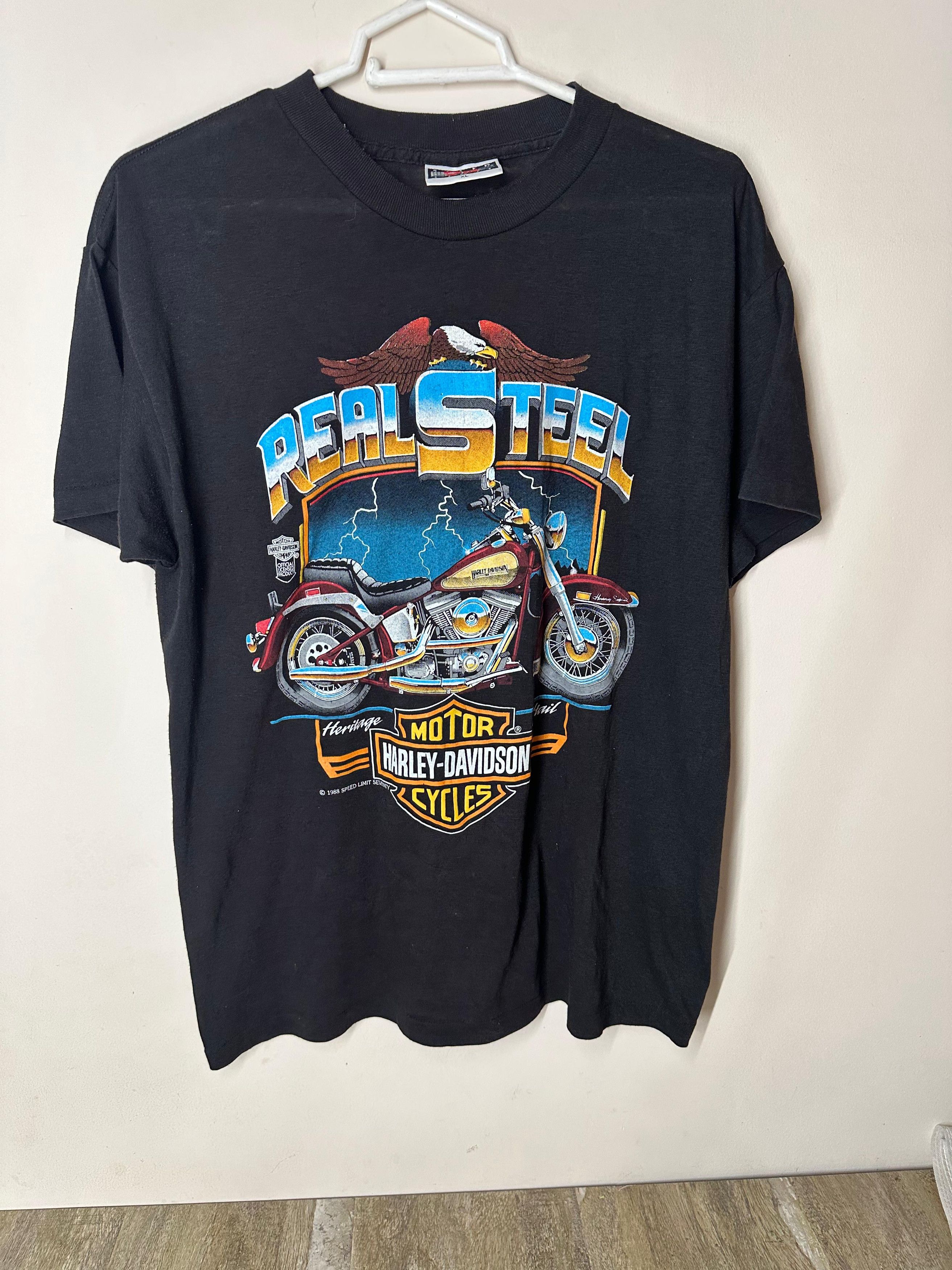 Harley Davidson × Vintage vintage Harley Davidson Real steel 80's T shirt Size US L / EU 52-54 / 3 - 1 Thumbnail