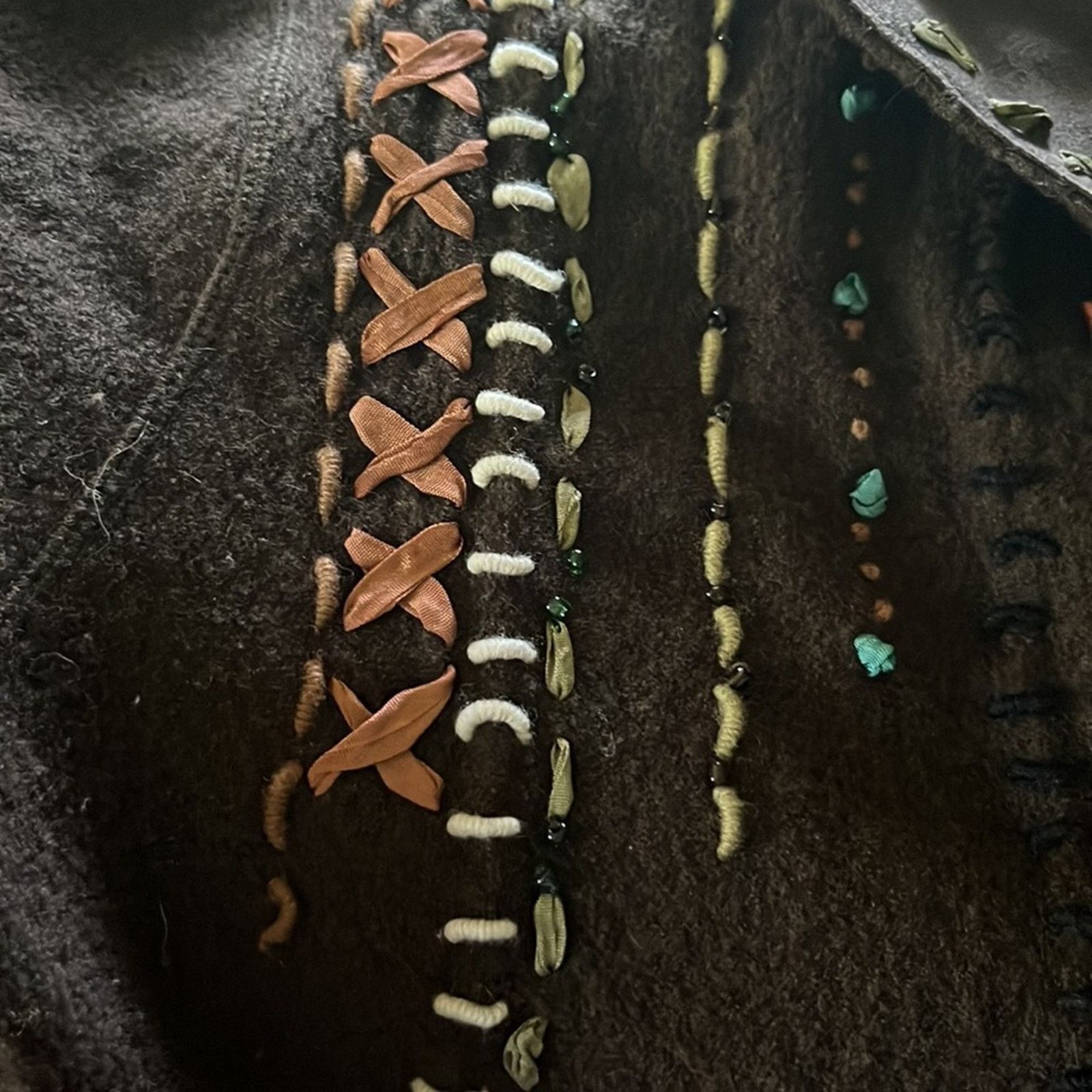 Other Icelandic Design 100% Wool Jacket, Brown Suede Beaded Size M / US 6-8 / IT 42-44 - 4 Thumbnail