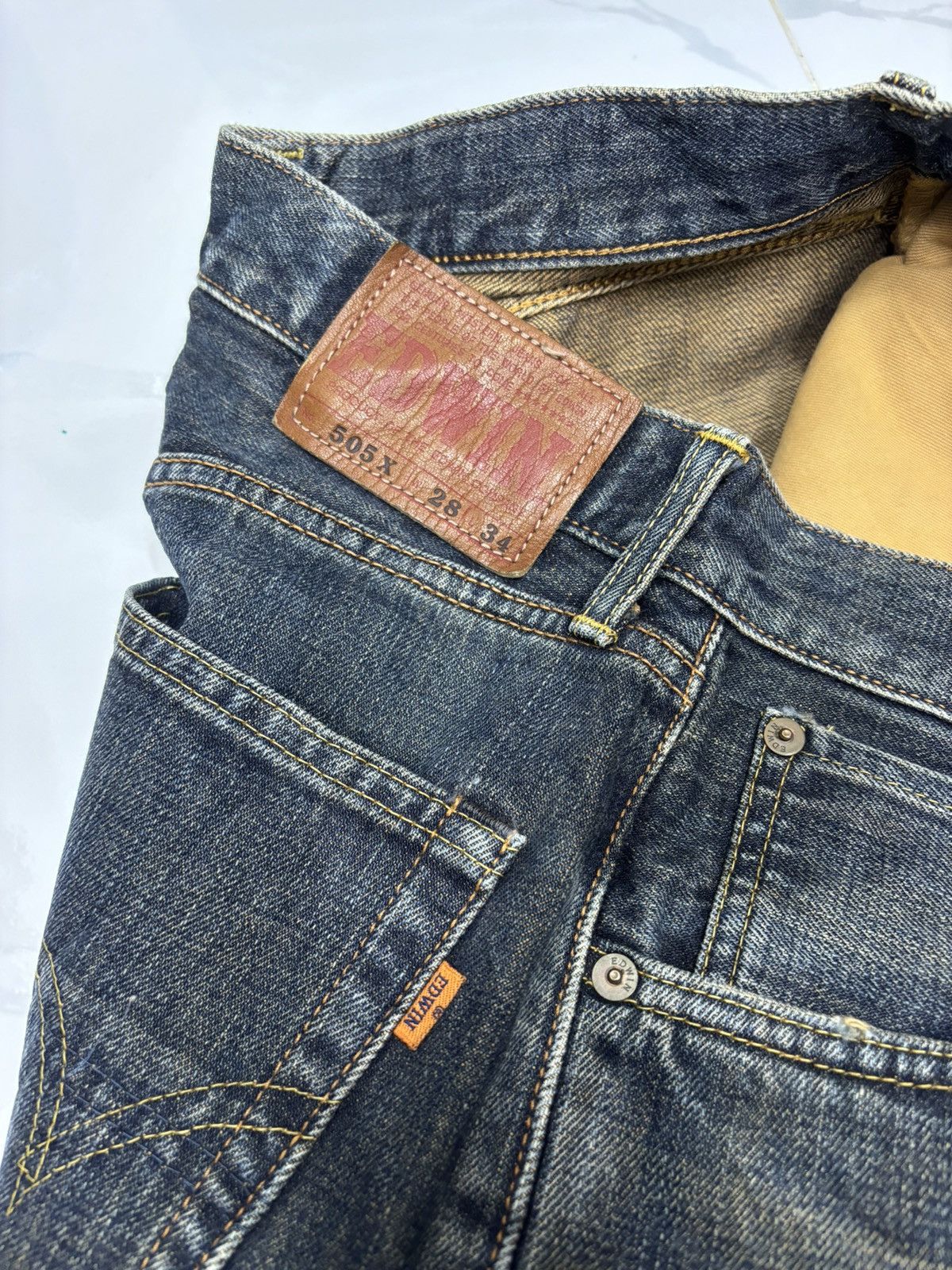 Edwin 🔥Vintage 90s Edwin 505x Selvedge Distressed Denim Jeans Size US 28 / EU 44 - 11 Thumbnail