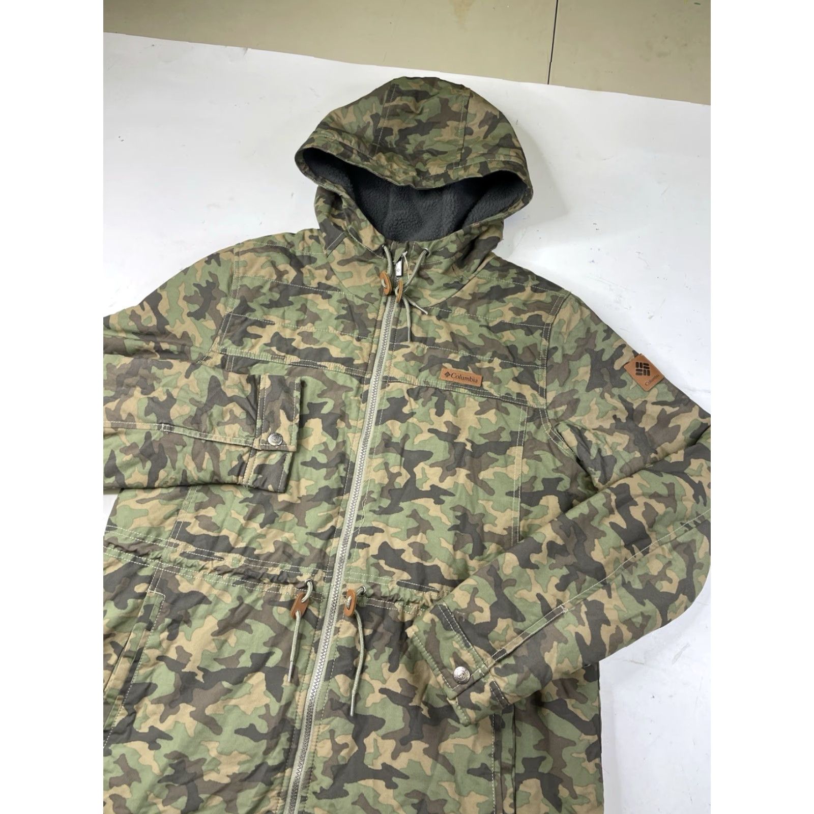 Vintage Columbia Women's Jacket Camouflage Fleece-Lined Utility Full Zip Hooded XL Green Casual Fall Winter] Size XL / US 12-14 / IT 48-50 - 2 Thumbnail