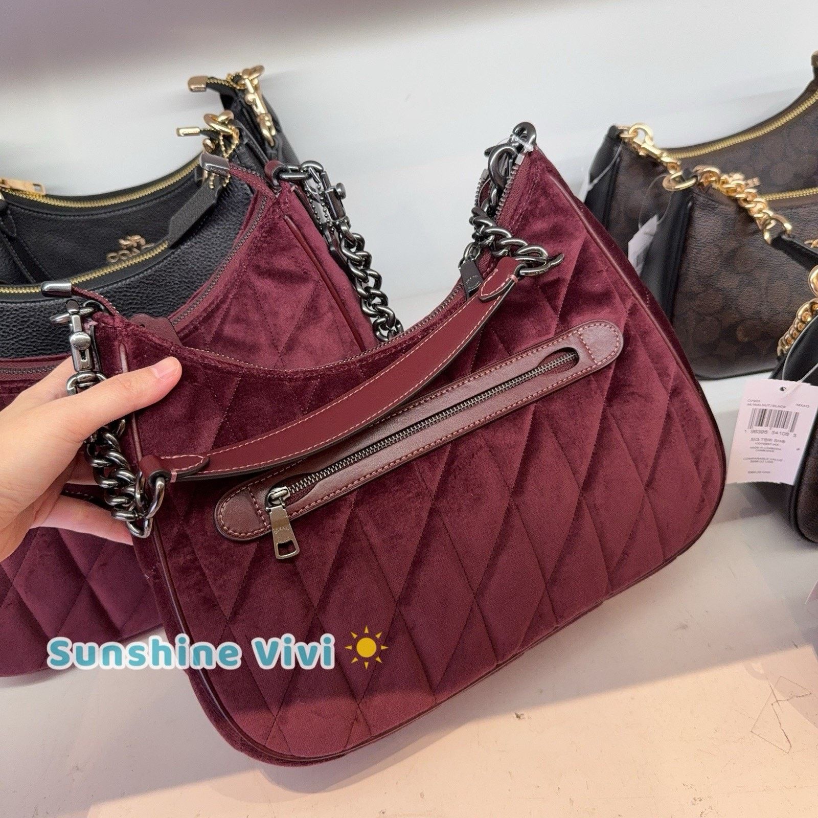 Coach NWT COACH Teri Hobo Bag Quilting CCW69 Gunmetal/Burgundy Size ONE SIZE - 2 Thumbnail