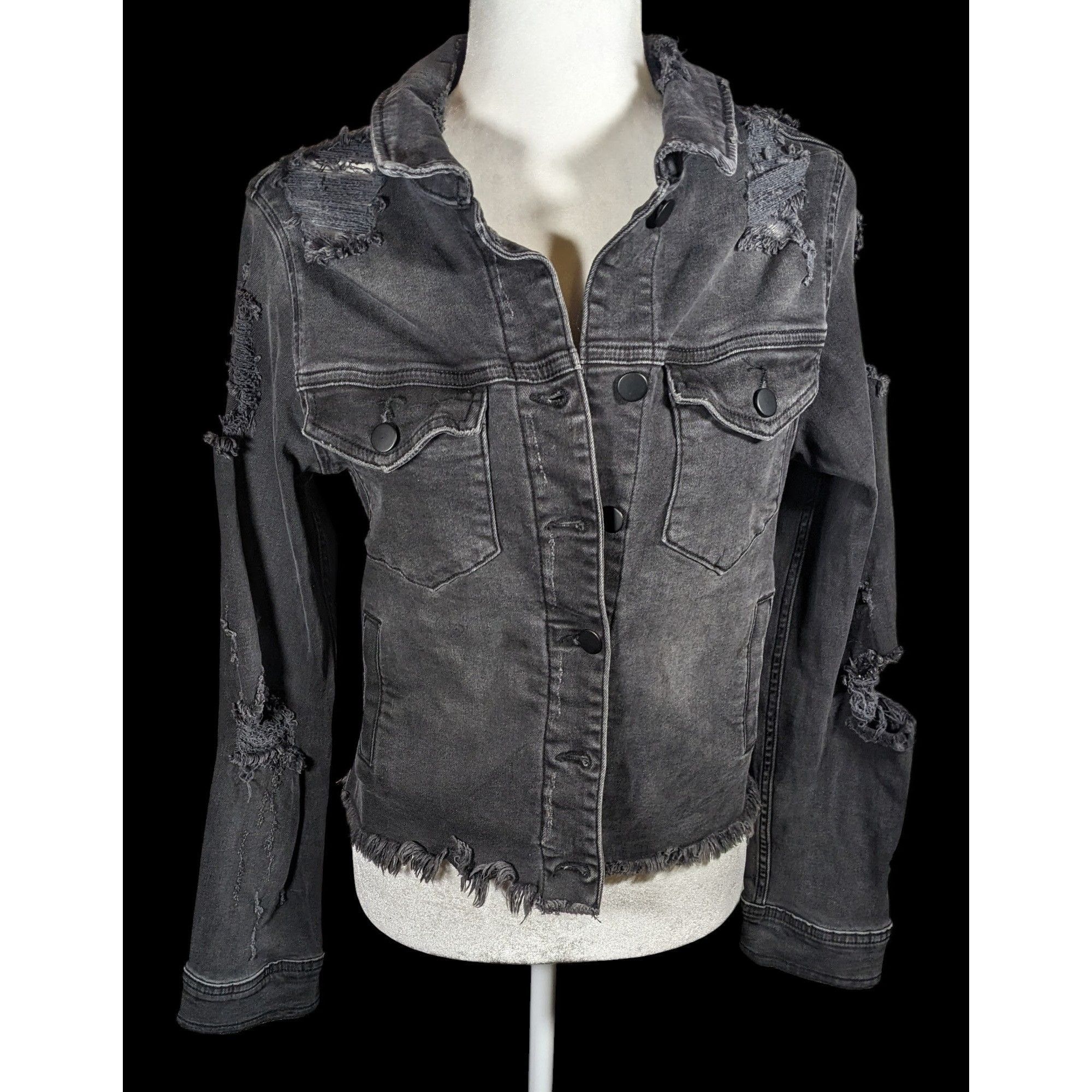 Other Raiine Black Distressed Denim Malibu Jacket Size M / US 6-8 / IT 42-44 - 1 Thumbnail