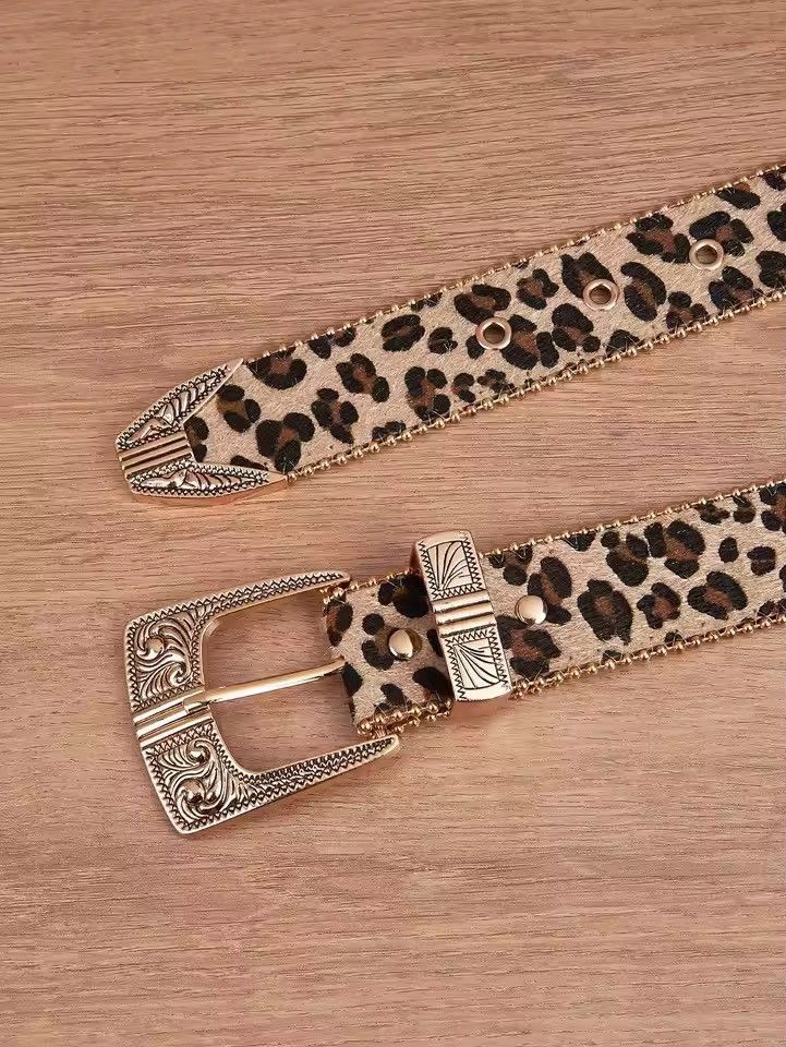 Leather 112 Cm 2000s Style leopard cheetah print belt Size ONE SIZE - 5 Thumbnail