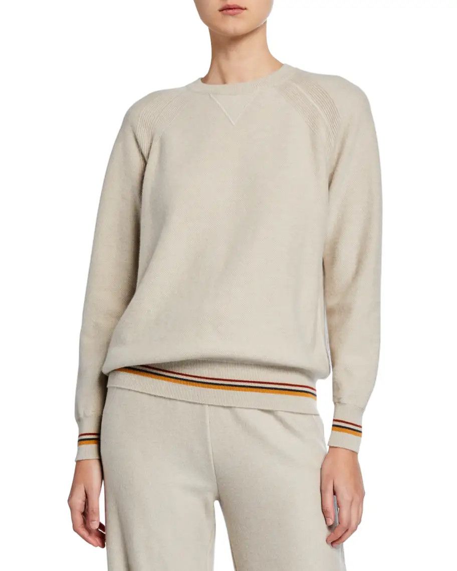 Loro Piana o1w1db10724 Suitcase Stripe Crew Neck Sweater in Ivory Size M / US 6-8 / IT 42-44 - 2 Thumbnail