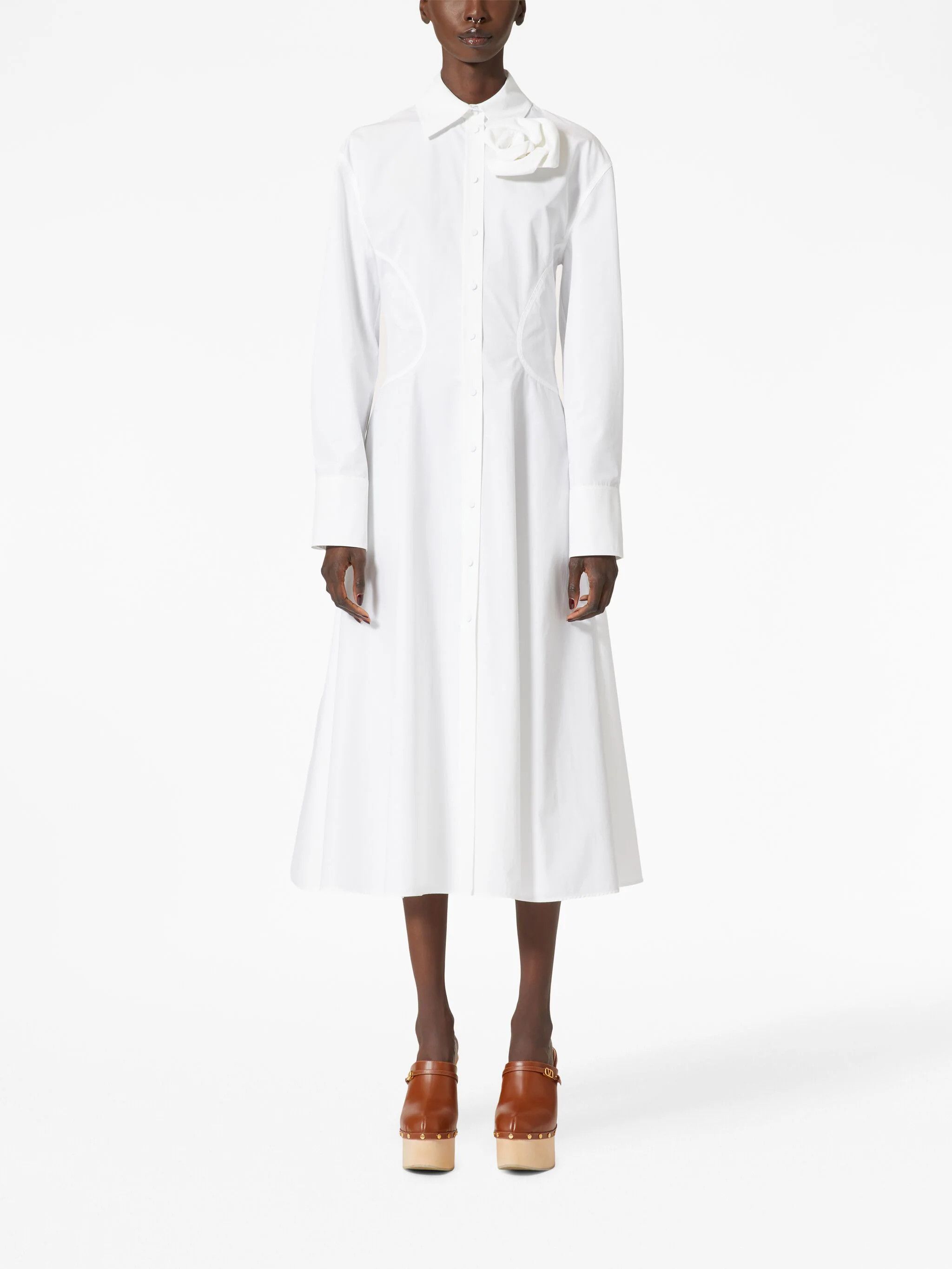 Valentino o1s22i1n0924 Compact Poplin Midi Dress in White Size M / US 6-8 / IT 42-44 - 3 Thumbnail