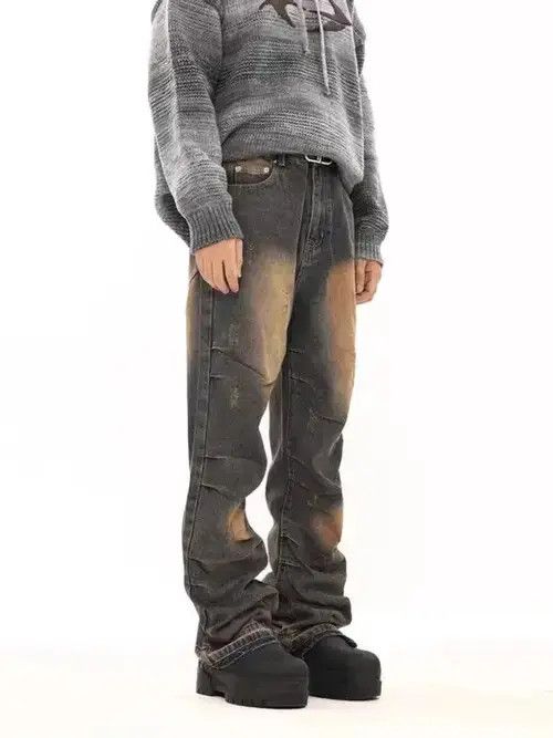 Japanese Brand × Jean Retro yellow mud-dyed distressed wide-leg loose jeans Size US 32 / EU 48 - 3 Thumbnail
