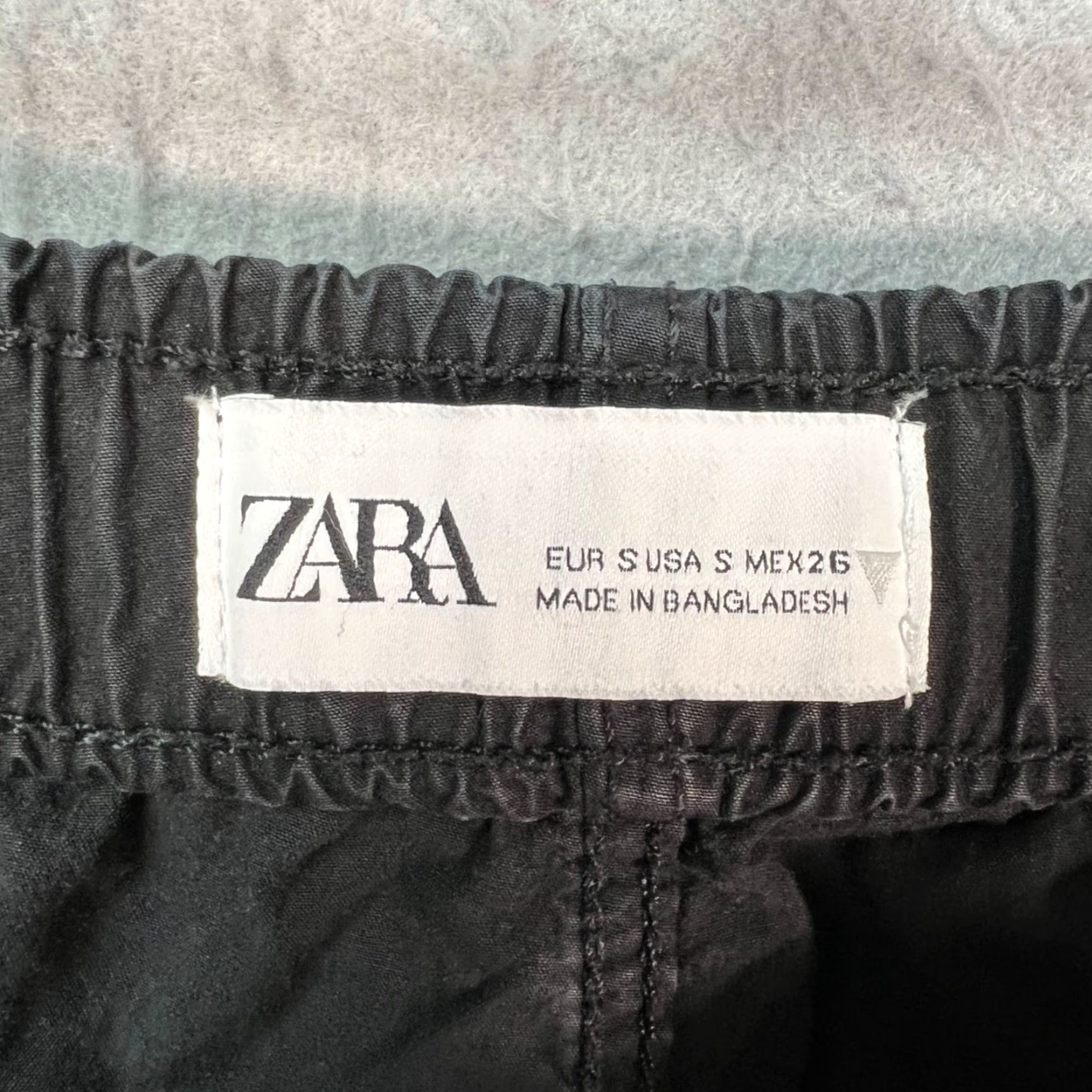 Zara Zara Black Cotton Elastic Waist Wide-Leg Pants Womens Size S Small Regular Inseam 30in Ankle Stretch Size 28" / US 6 / IT 42 - 3 Thumbnail