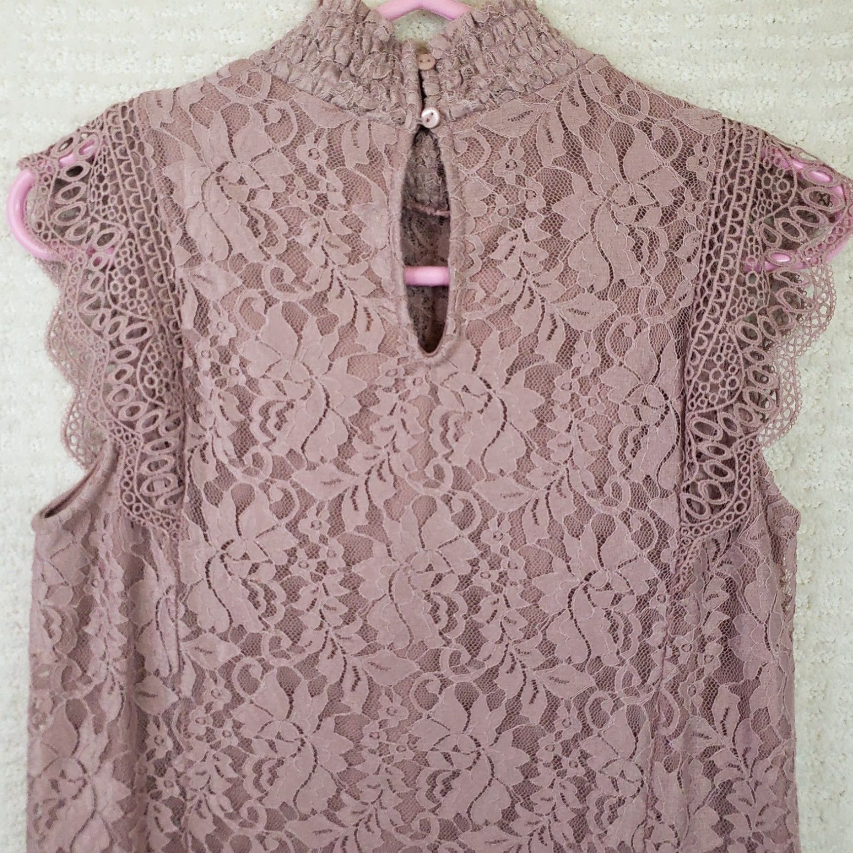 Vintage Cable & Gauge Blouse Women's Mauve Floral Lace Sleeveless Lined Mock Neck Size M, Regular Fit Size M / US 6-8 / IT 42-44 - 7 Thumbnail