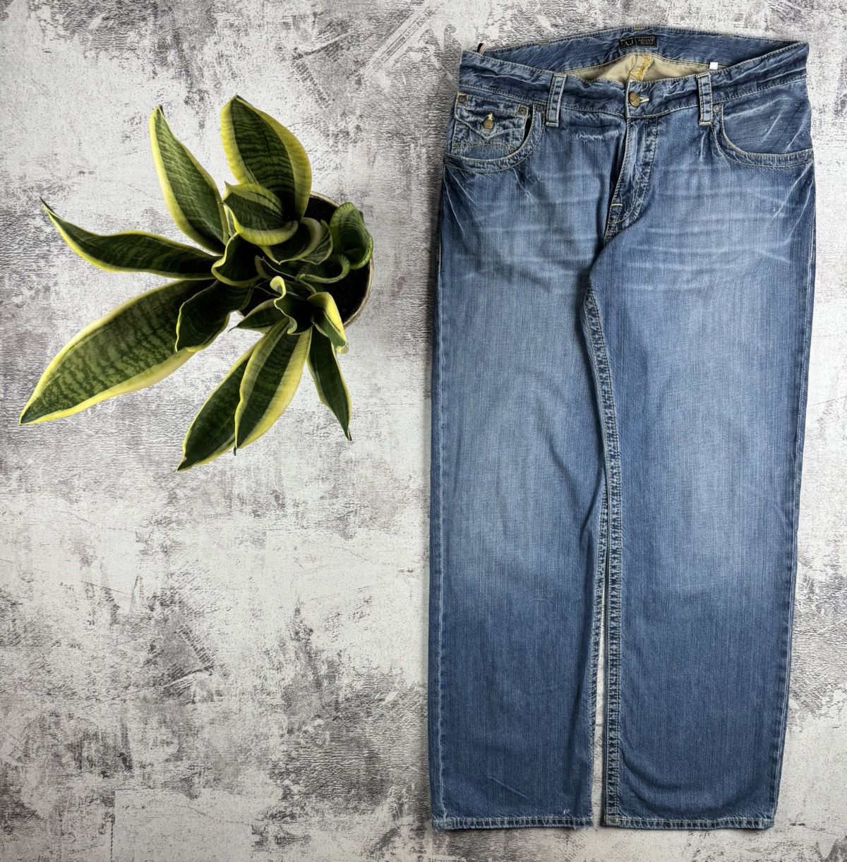 Emporio Armani Armani Vintage 007 Indigo 36 Size Blue Hip Hop Wide Baggy Jeans Pants Trousers Size US 36 / EU 52 - 2 Thumbnail