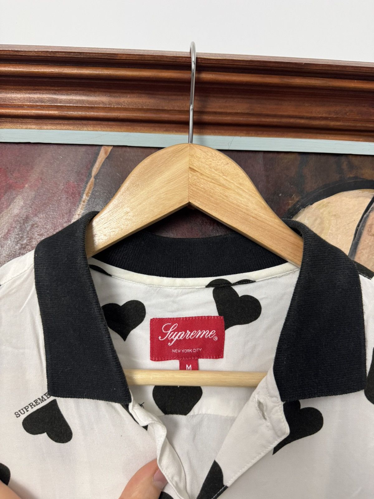 Supreme Supreme Hearts Rayon Button Up Shirt SS17 White Black Rare Size US M / EU 48-50 / 2 - 3 Thumbnail