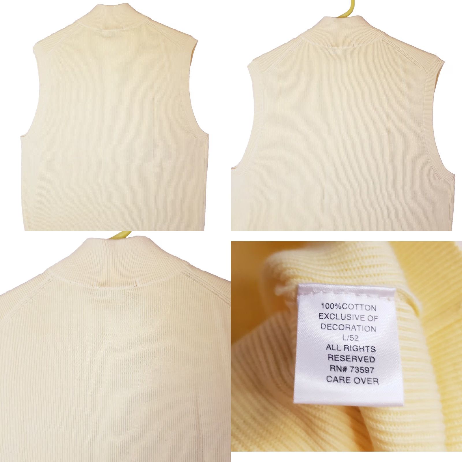 Vintage Raffi Sweater Mens L Yellow Zip Ribbed Knit Cotton Vest Mock Neck Leather Size US L / EU 52-54 / 3 - 8 Thumbnail